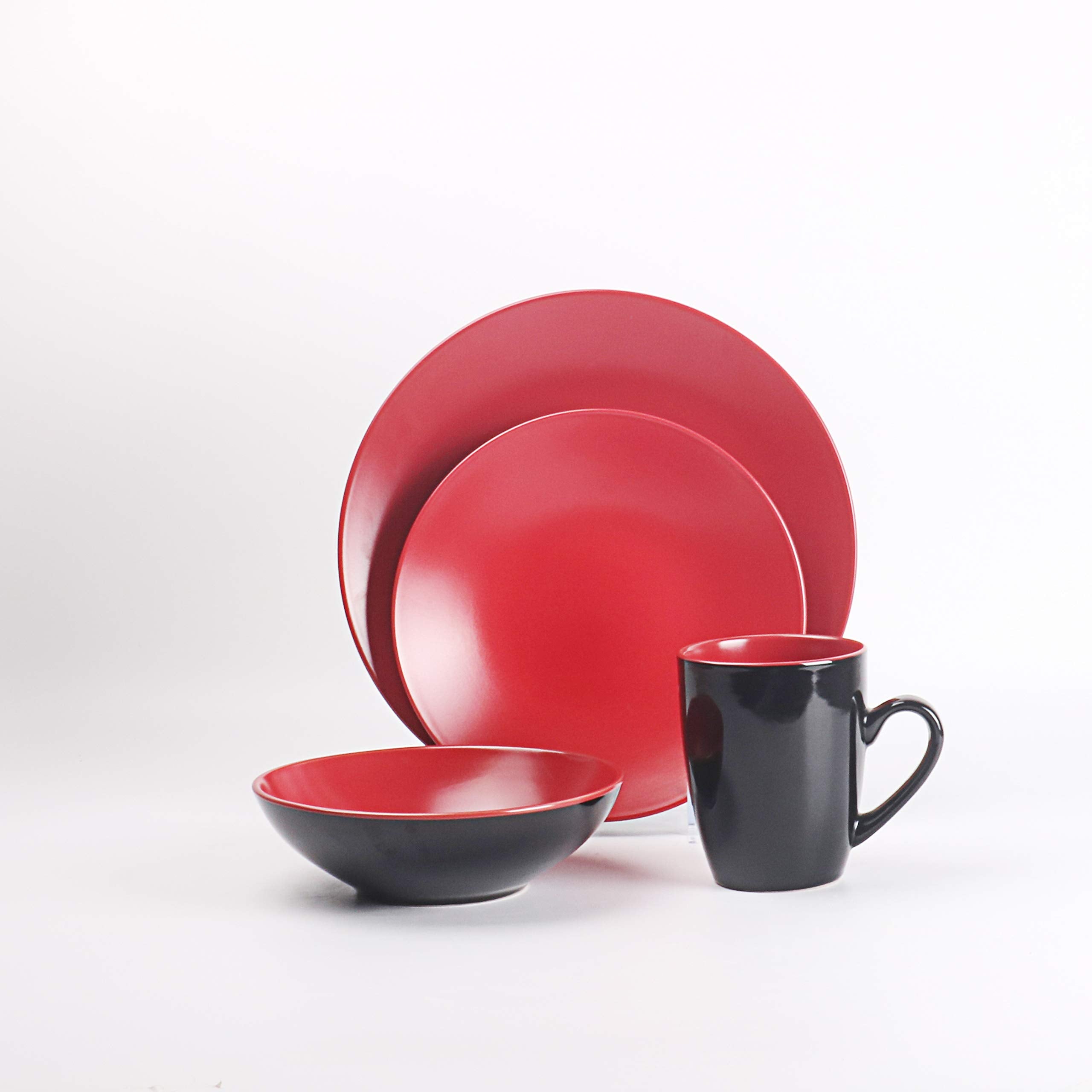 Colors Life 16 Dinnerware Set，Outside Shinny Black + Inside Matte Finished Color