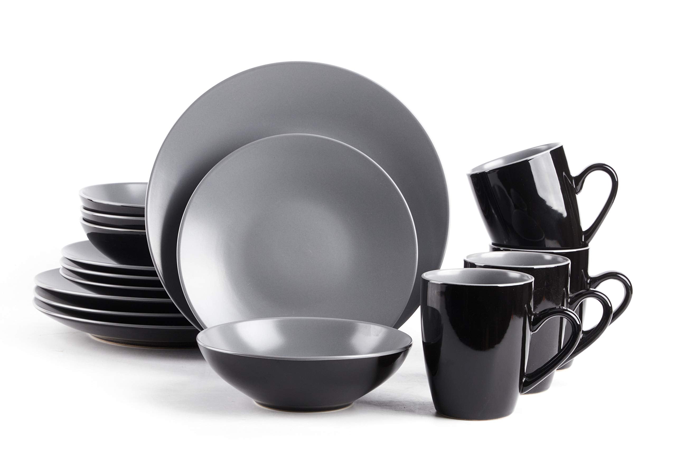 Colors Life 16 Dinnerware Set，Outside Shinny Black + Inside Matte Finished Color