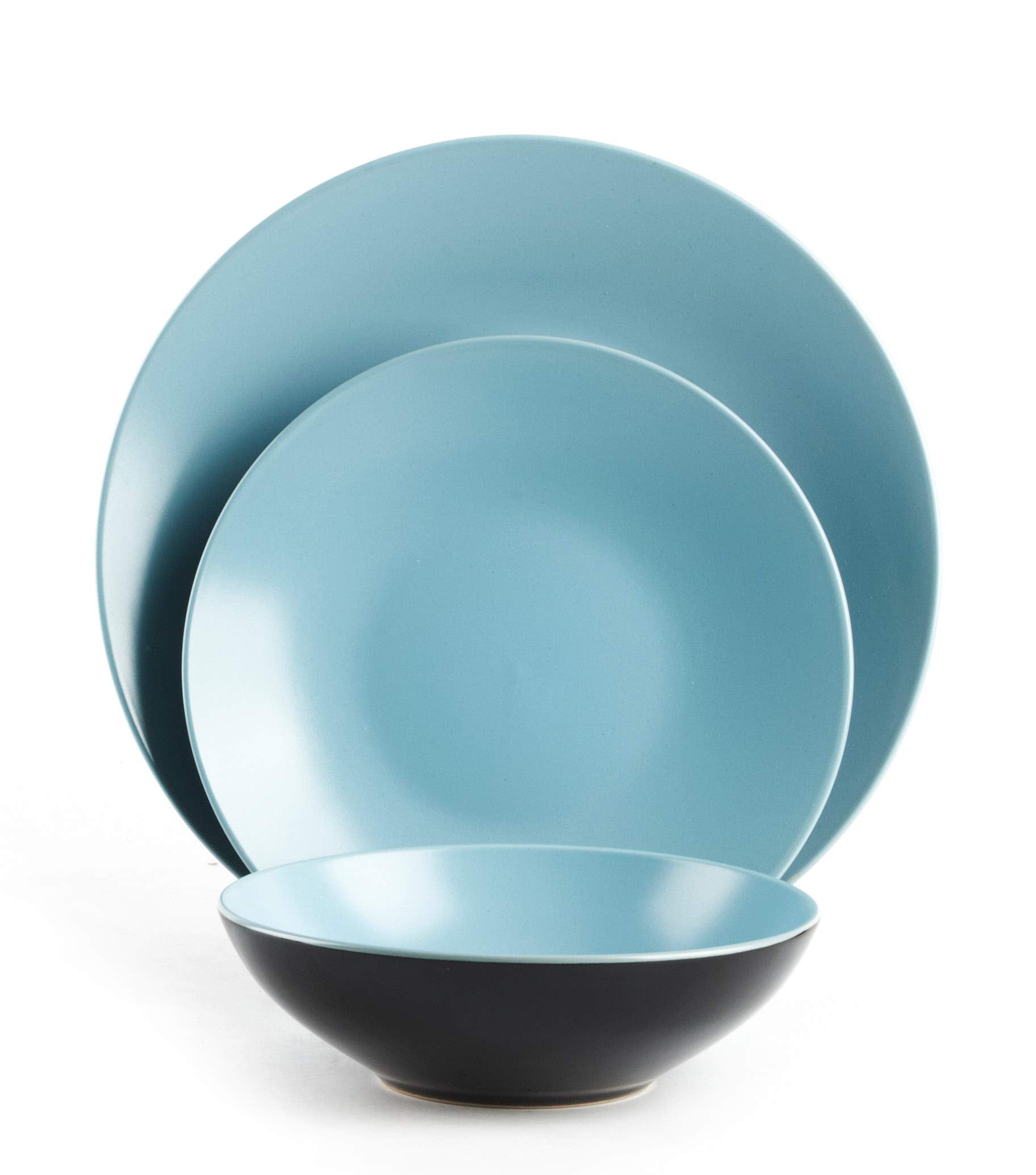 Colors Life 16 Dinnerware Set，Outside Shinny Black + Inside Matte Finished Color