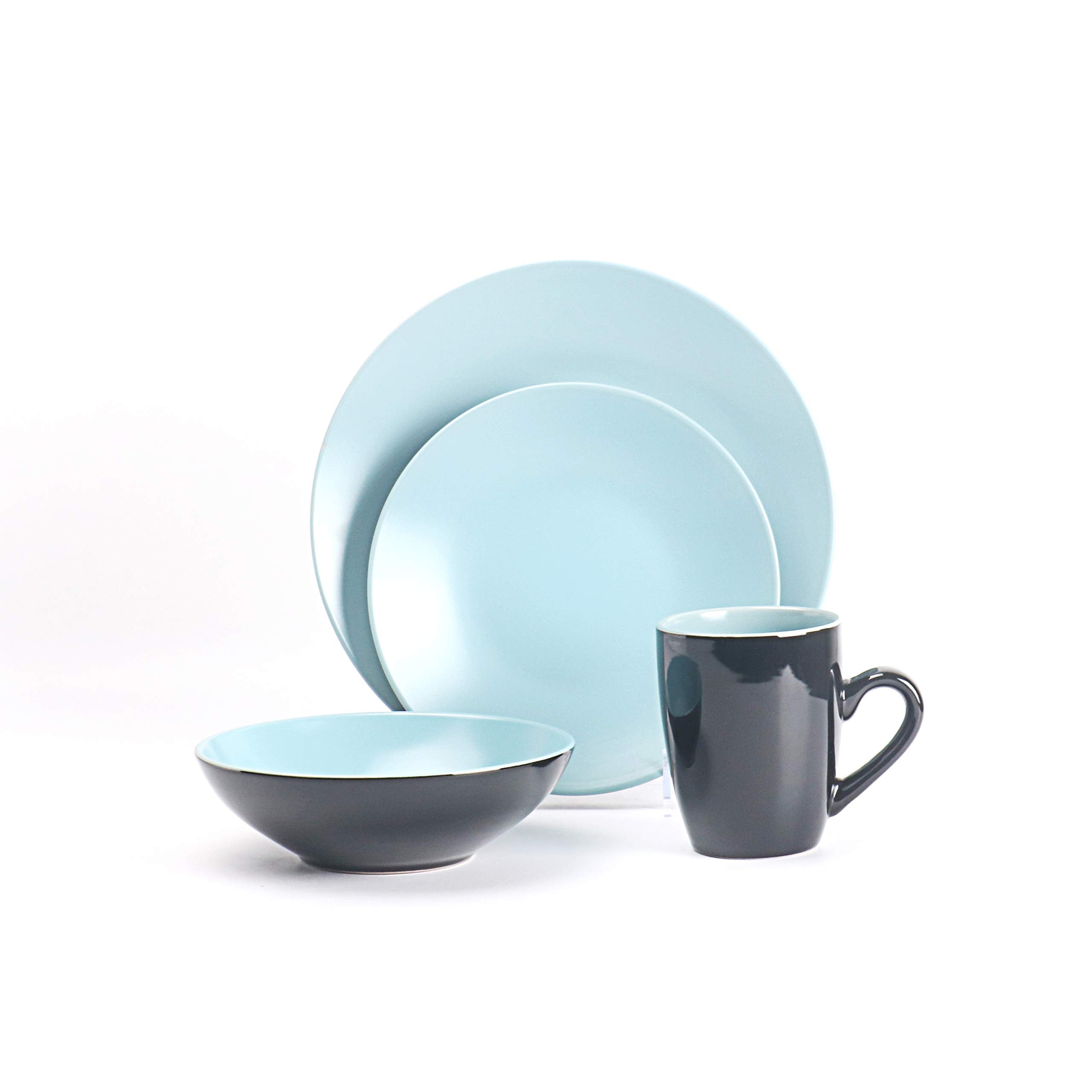 Colors Life 16 Dinnerware Set，Outside Shinny Black + Inside Matte Finished Color