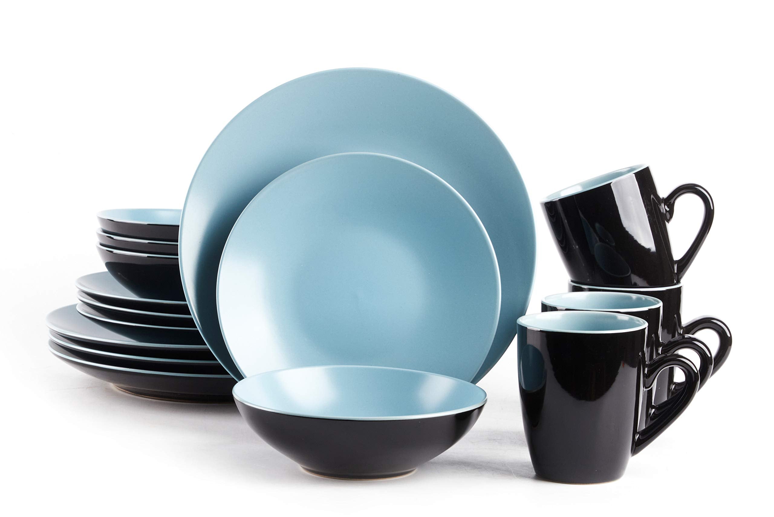 Colors Life 16 Dinnerware Set，Outside Shinny Black + Inside Matte Finished Color