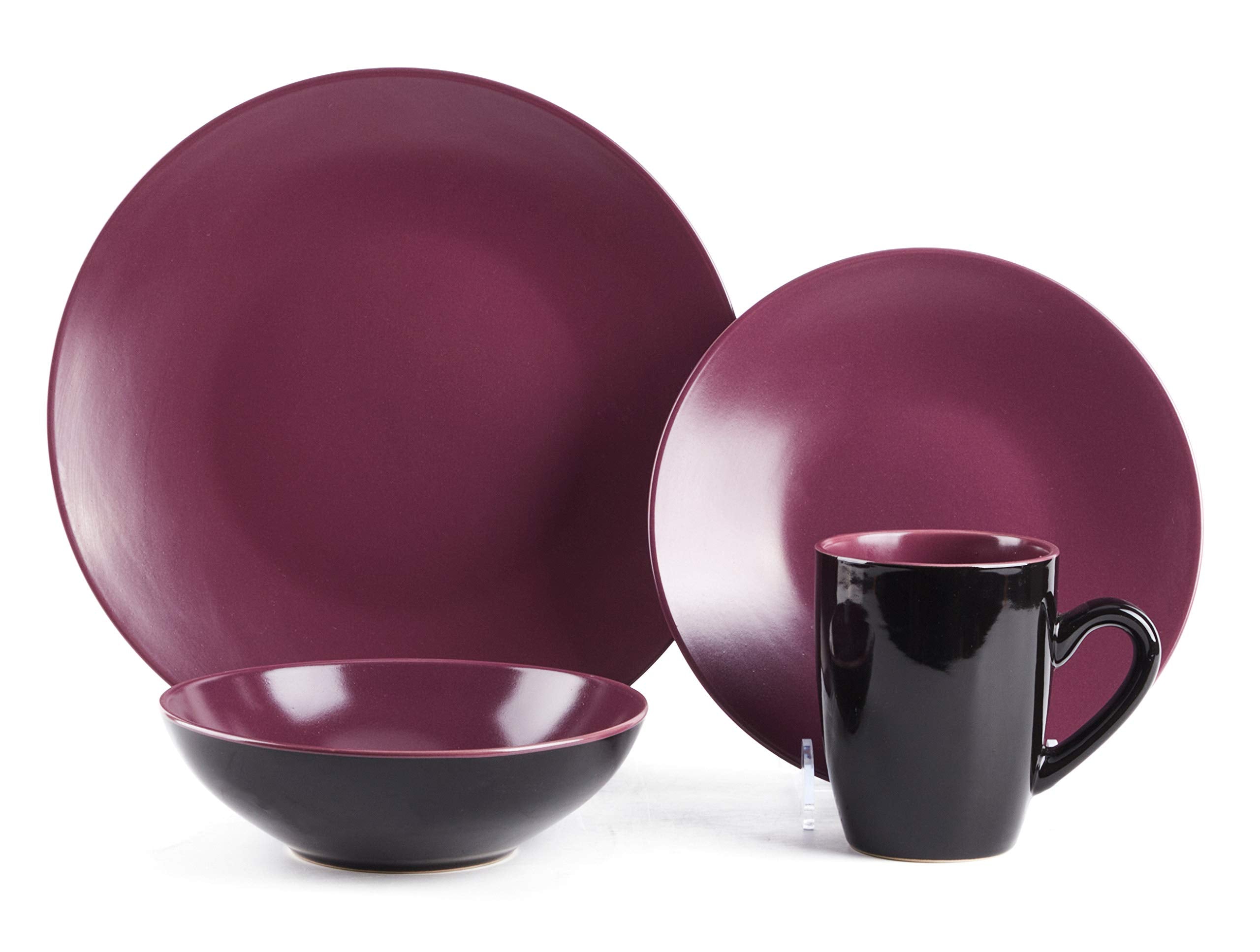 Colors Life 16 Dinnerware Set，Outside Shinny Black + Inside Matte Finished Color