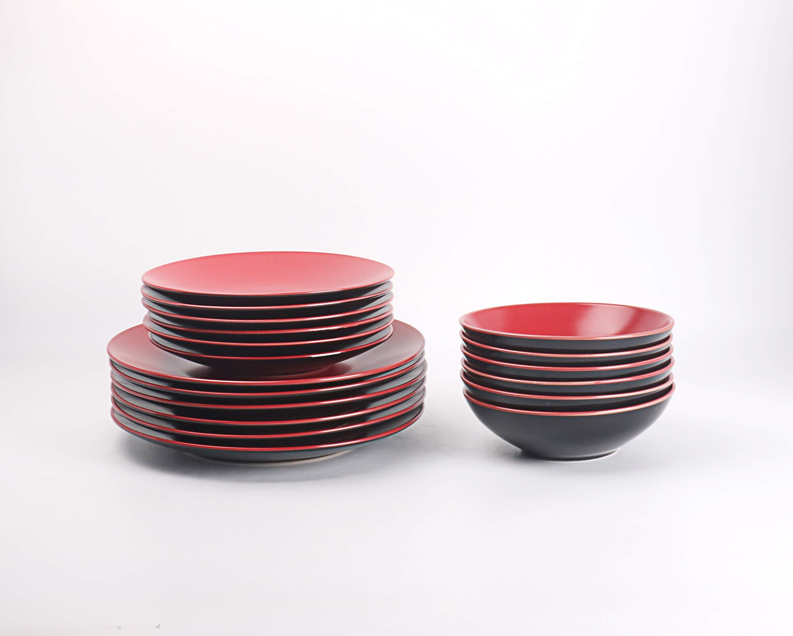 Colors Life 16 Dinnerware Set，Outside Shinny Black + Inside Matte Finished Color