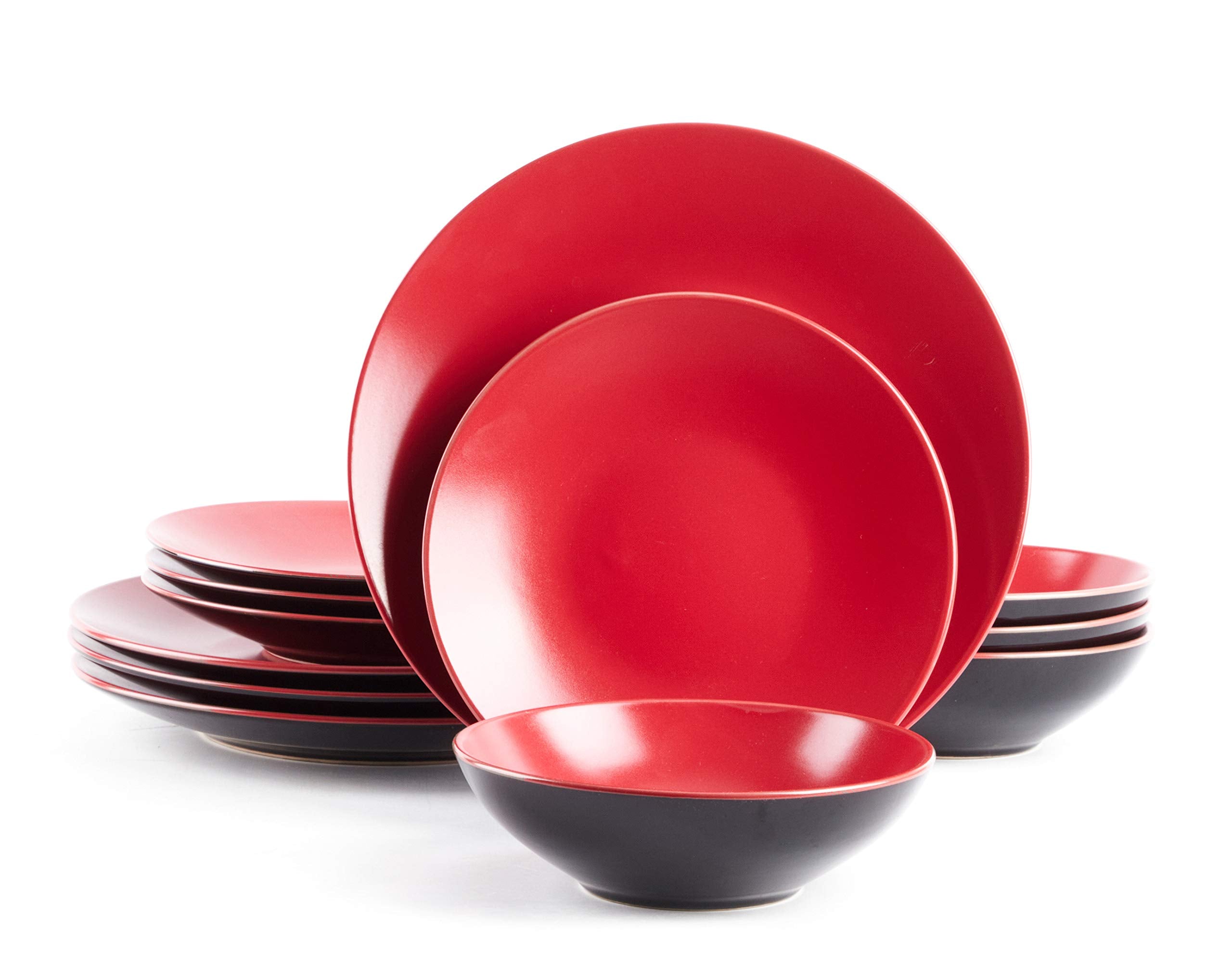 Colors Life 16 Dinnerware Set，Outside Shinny Black + Inside Matte Finished Color