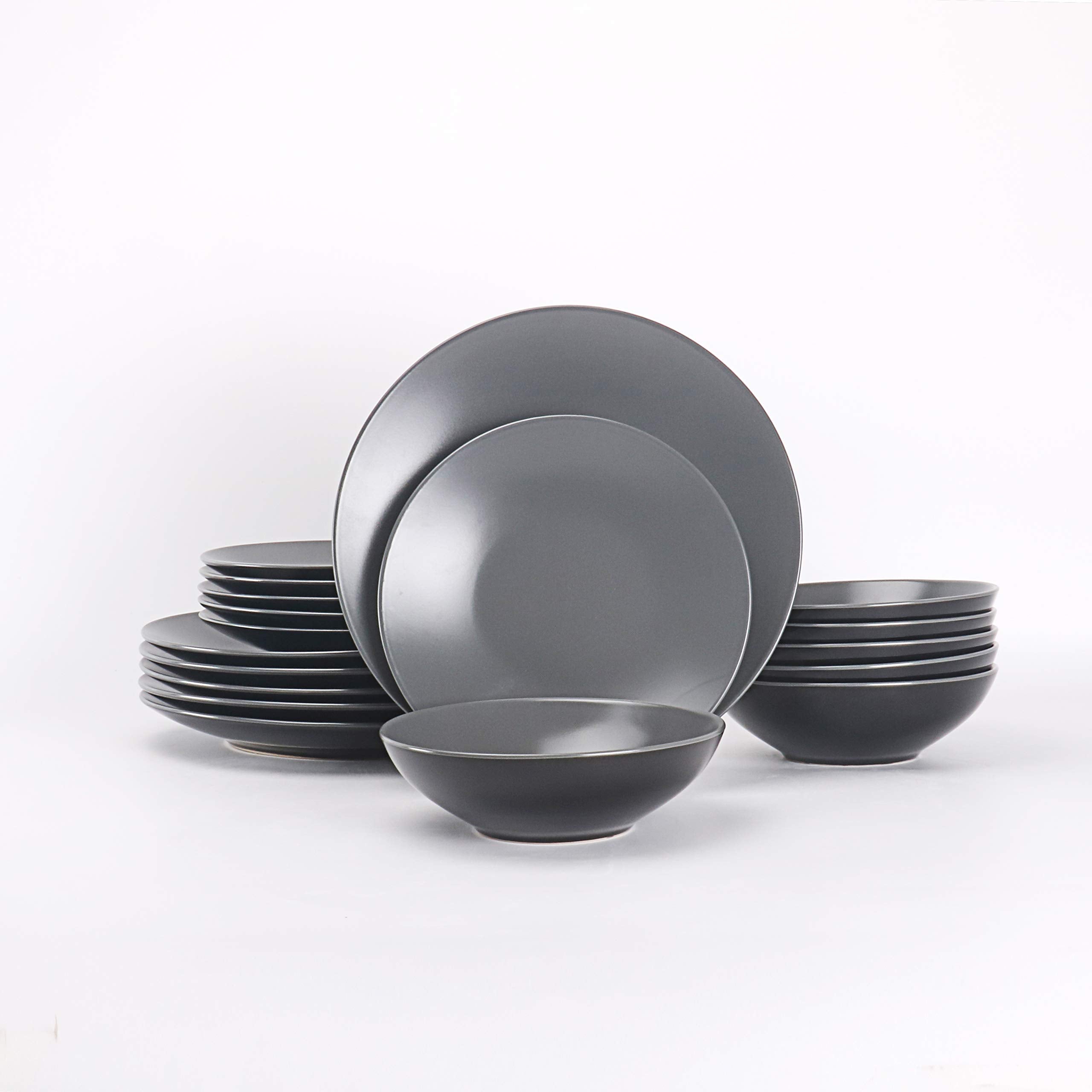 Colors Life 16 Dinnerware Set，Outside Shinny Black + Inside Matte Finished Color