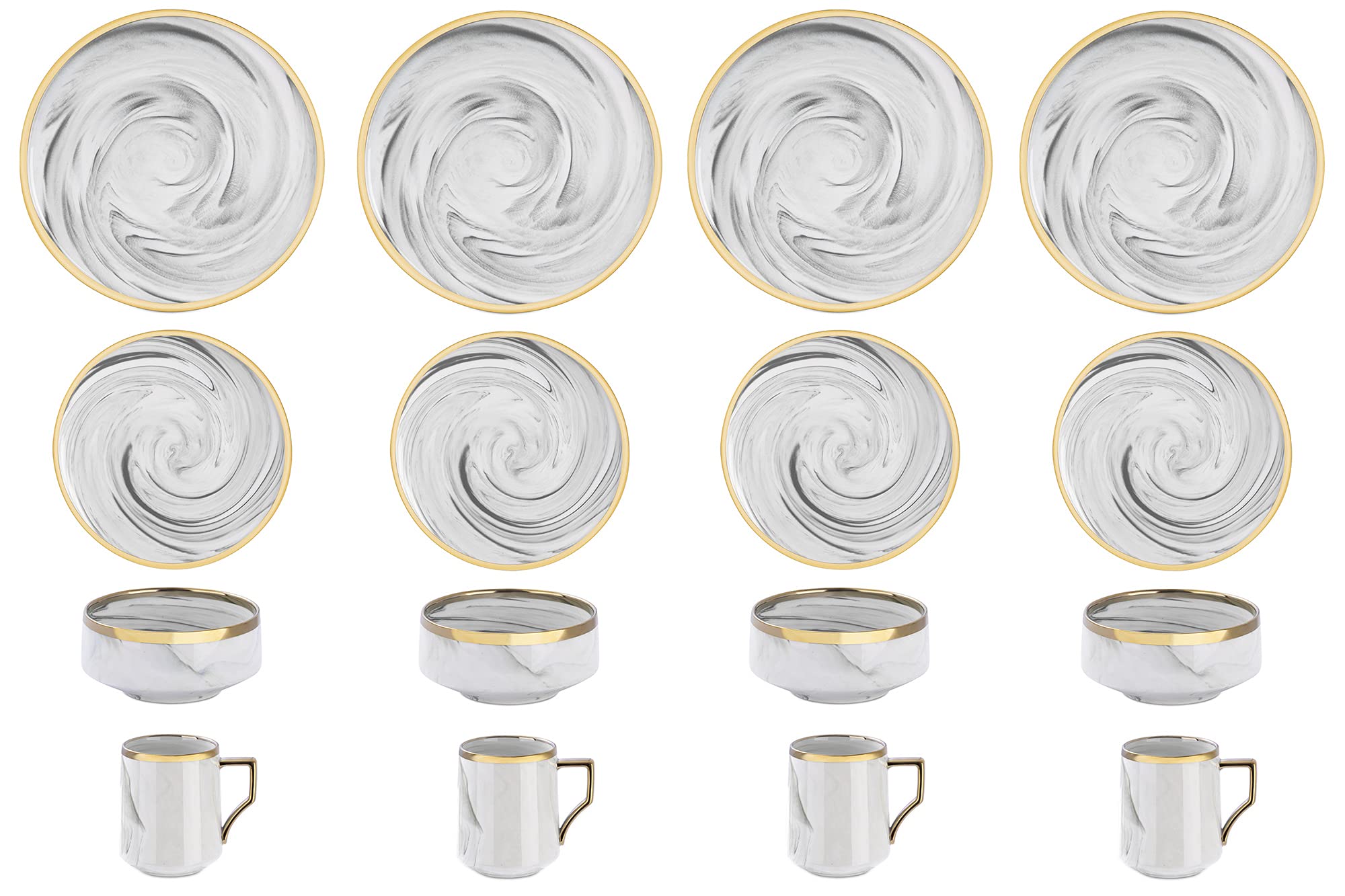 Fine China Artisan Marbled 20pc Dinner Set, varations with golden line