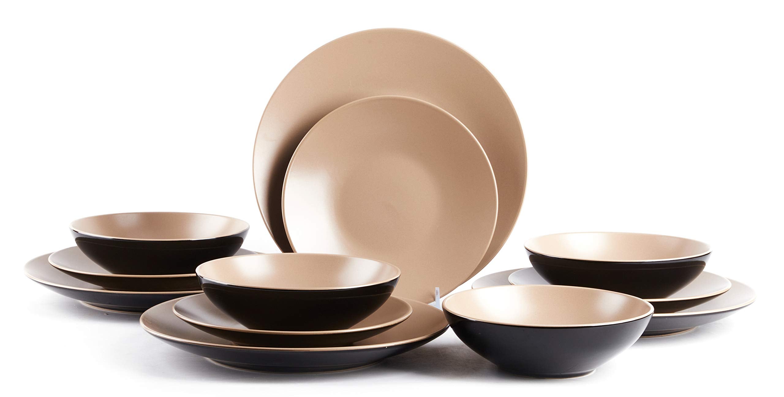 Colors Life 16 Dinnerware Set，Outside Shinny Black + Inside Matte Finished Color