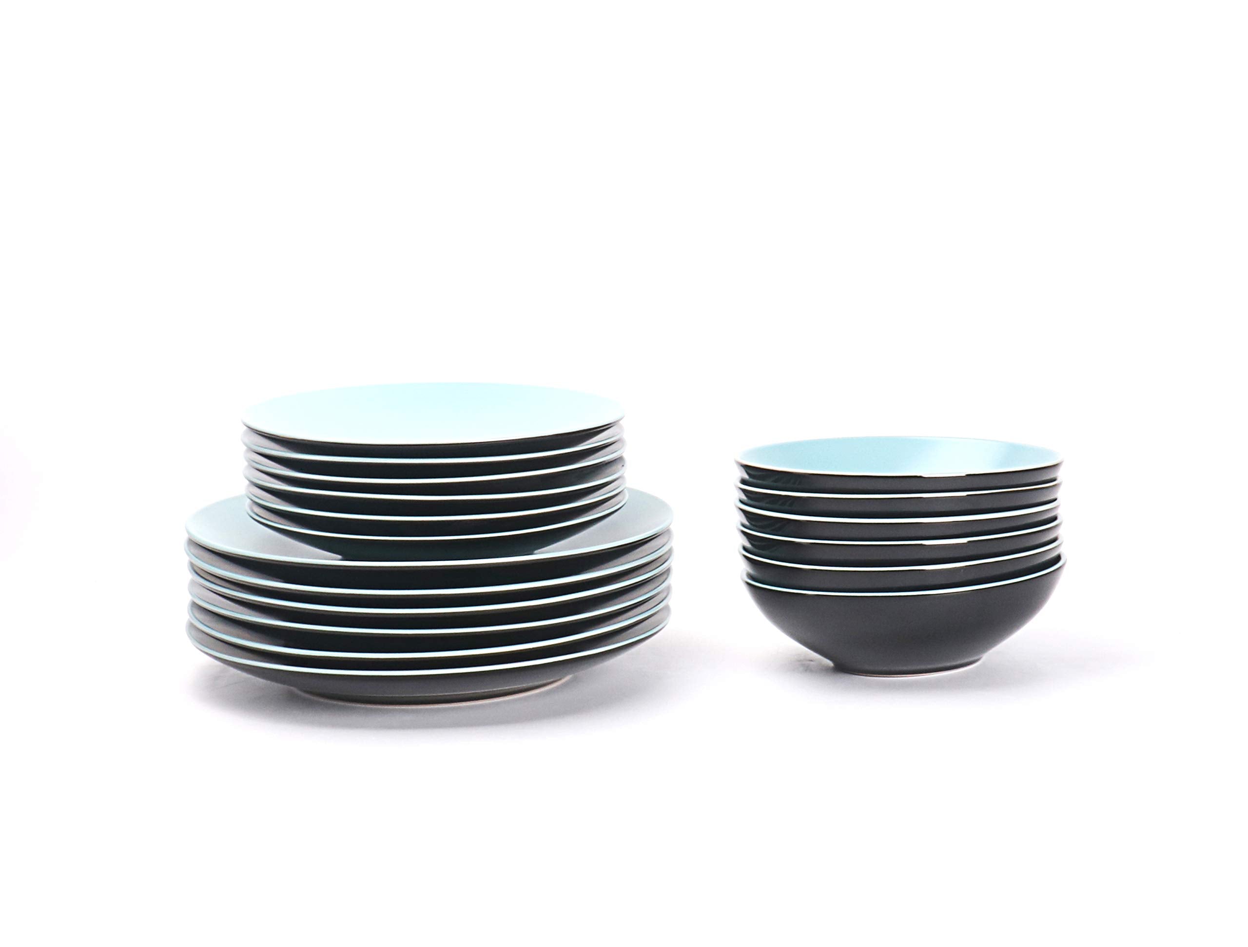 Colors Life 16 Dinnerware Set，Outside Shinny Black + Inside Matte Finished Color