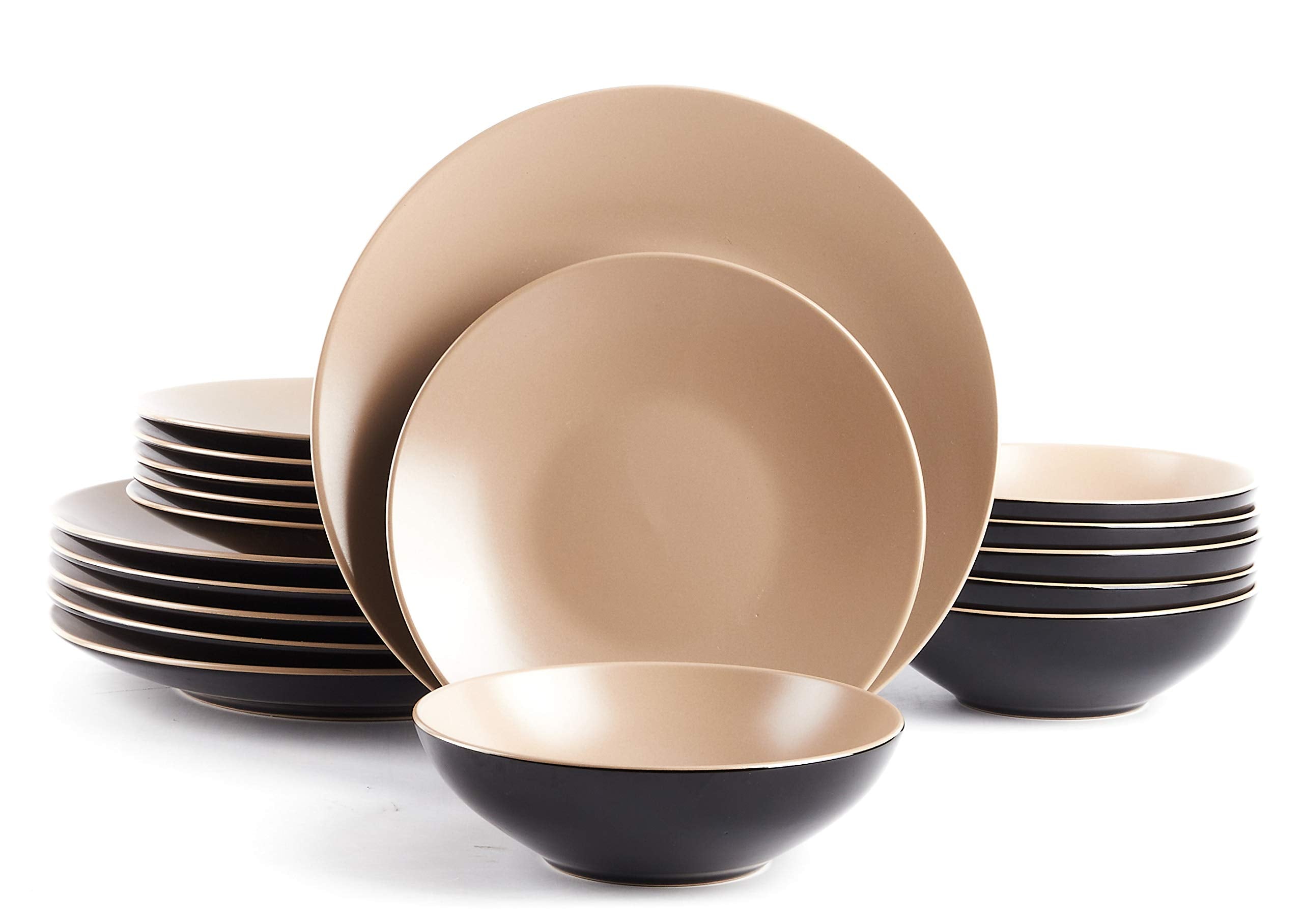 Colors Life 16 Dinnerware Set，Outside Shinny Black + Inside Matte Finished Color