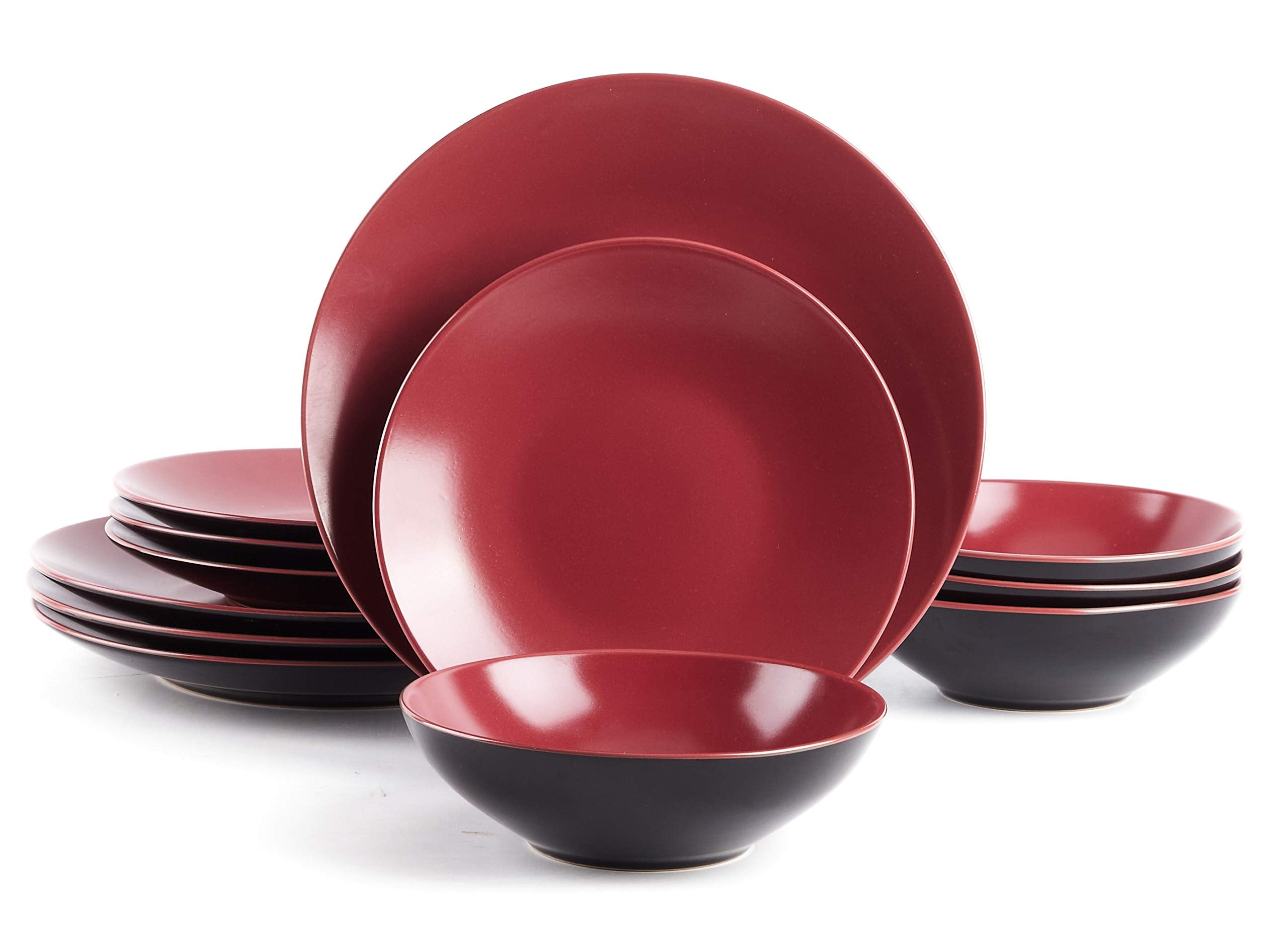 Colors Life 16 Dinnerware Set，Outside Shinny Black + Inside Matte Finished Color