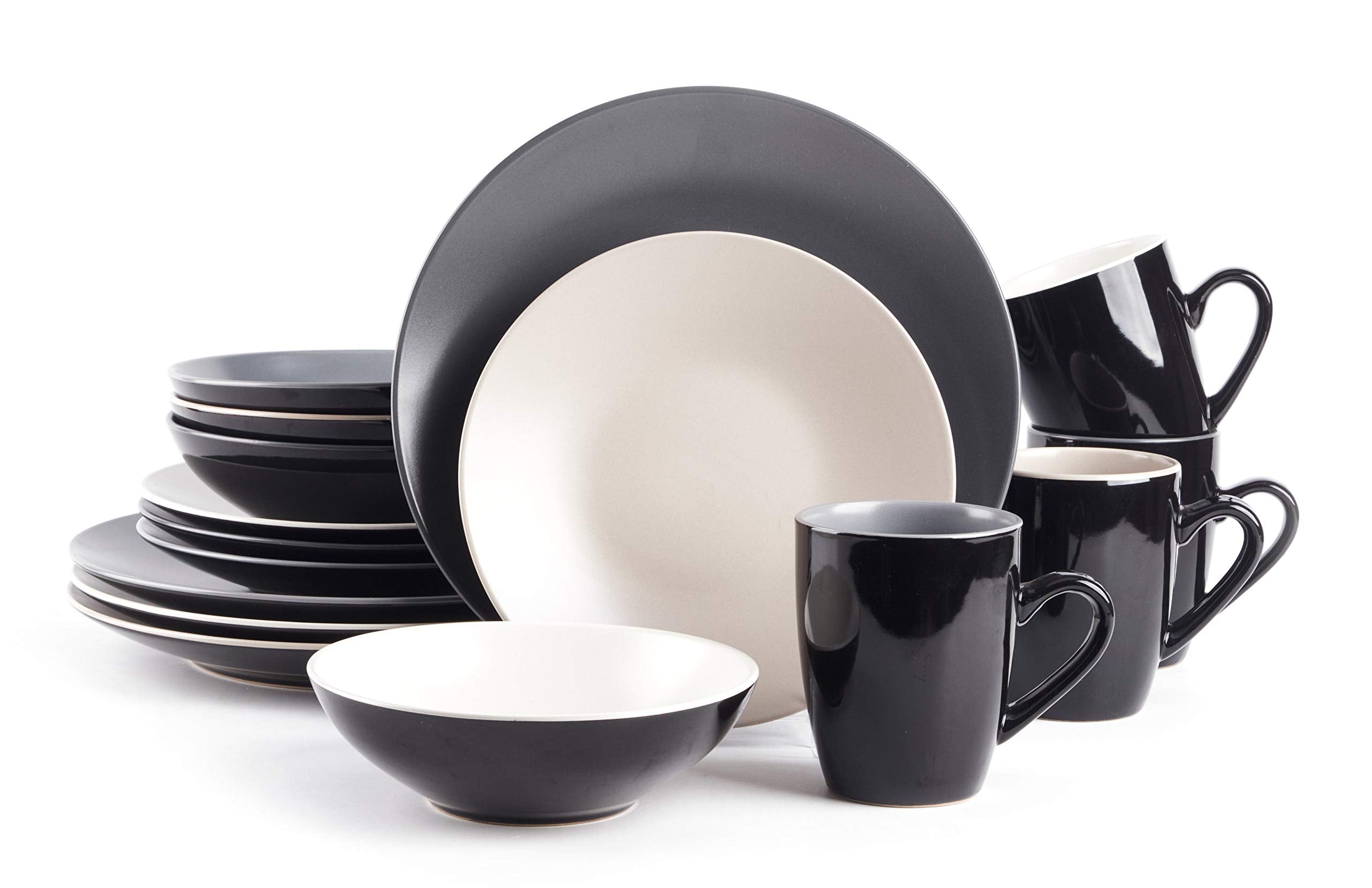 Colors Life 16 Dinnerware Set，Outside Shinny Black + Inside Matte Finished Color