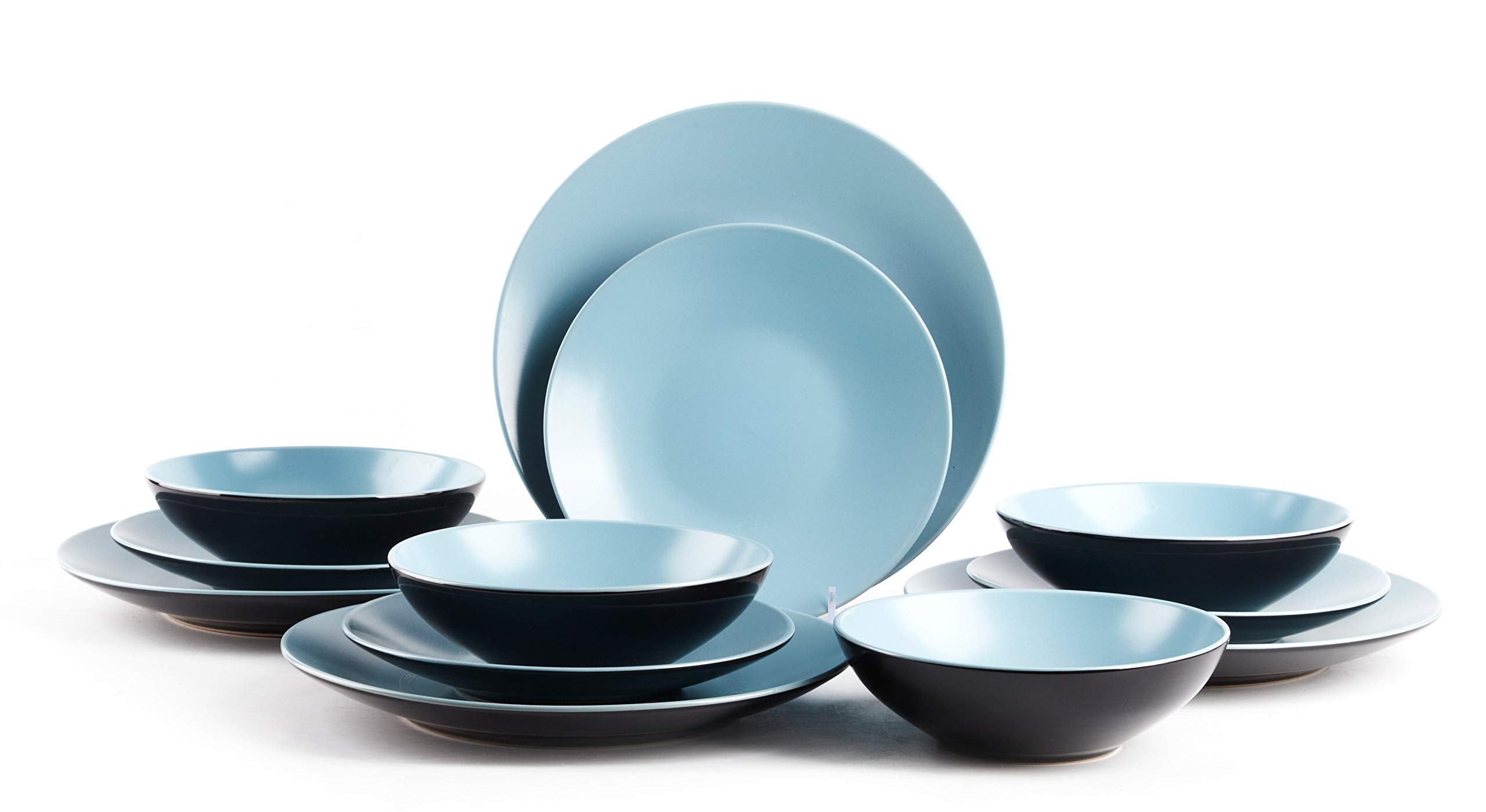 Colors Life 16 Dinnerware Set，Outside Shinny Black + Inside Matte Finished Color