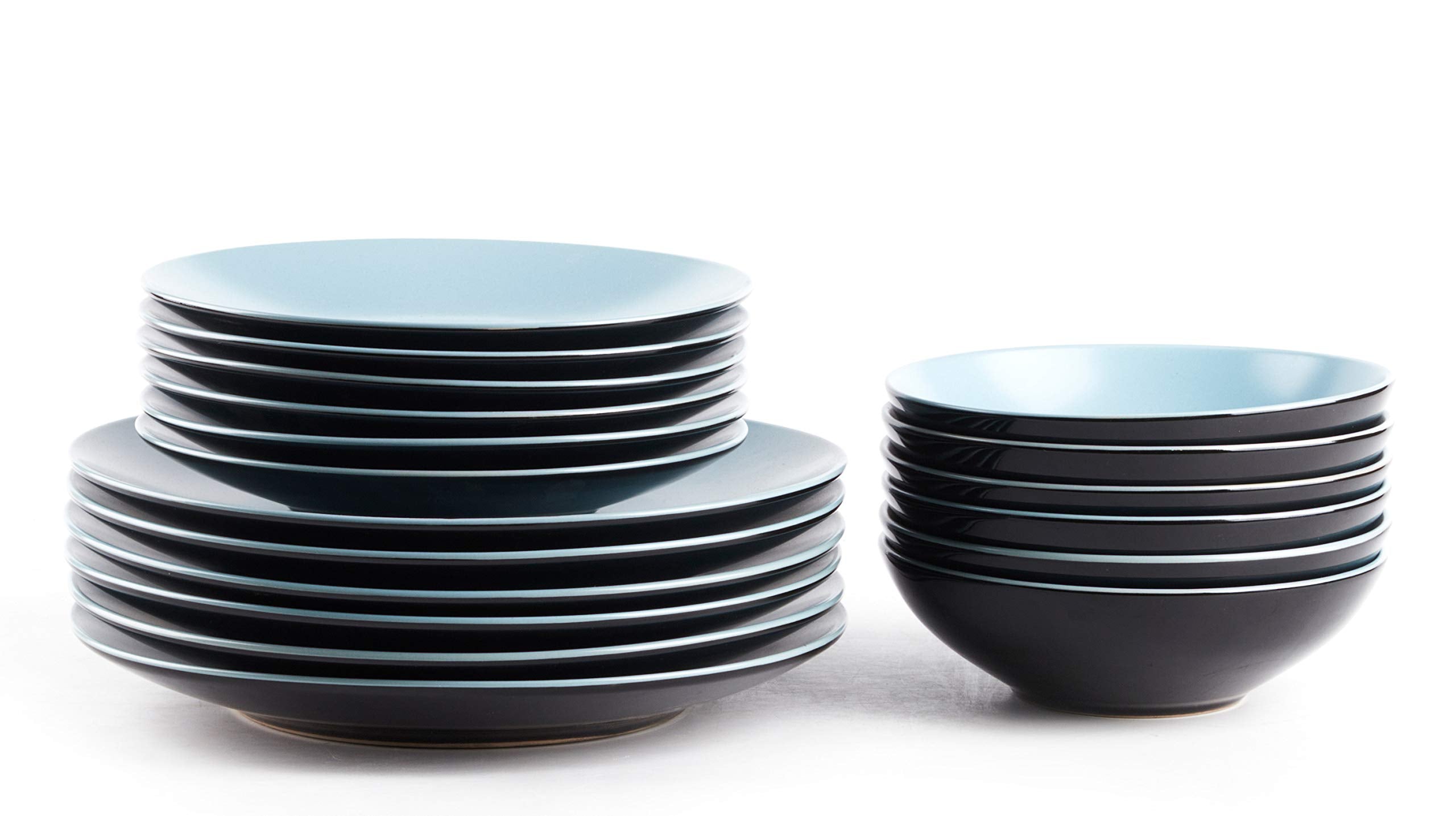 Colors Life 16 Dinnerware Set，Outside Shinny Black + Inside Matte Finished Color