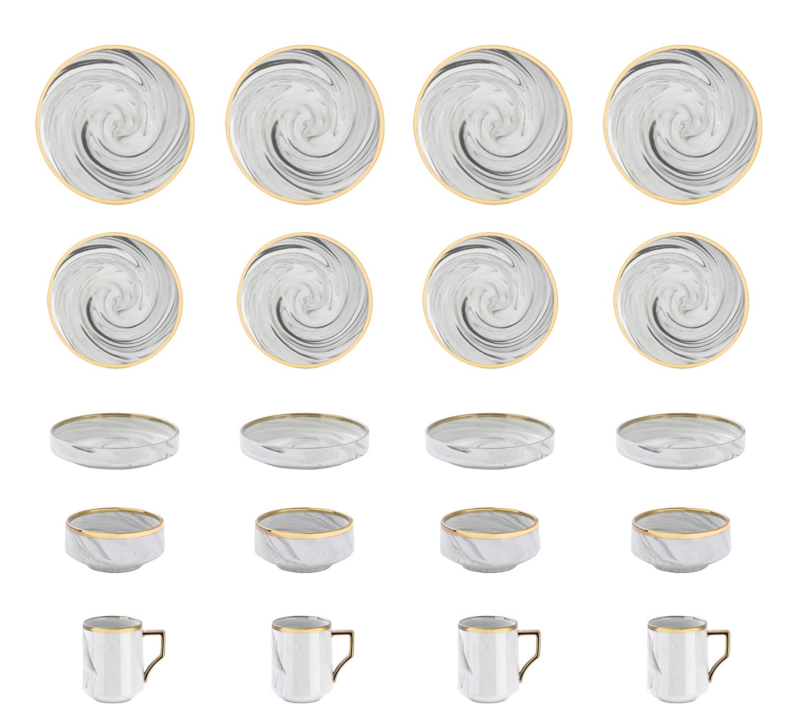 Fine China Artisan Marbled 20pc Dinner Set, varations with golden line