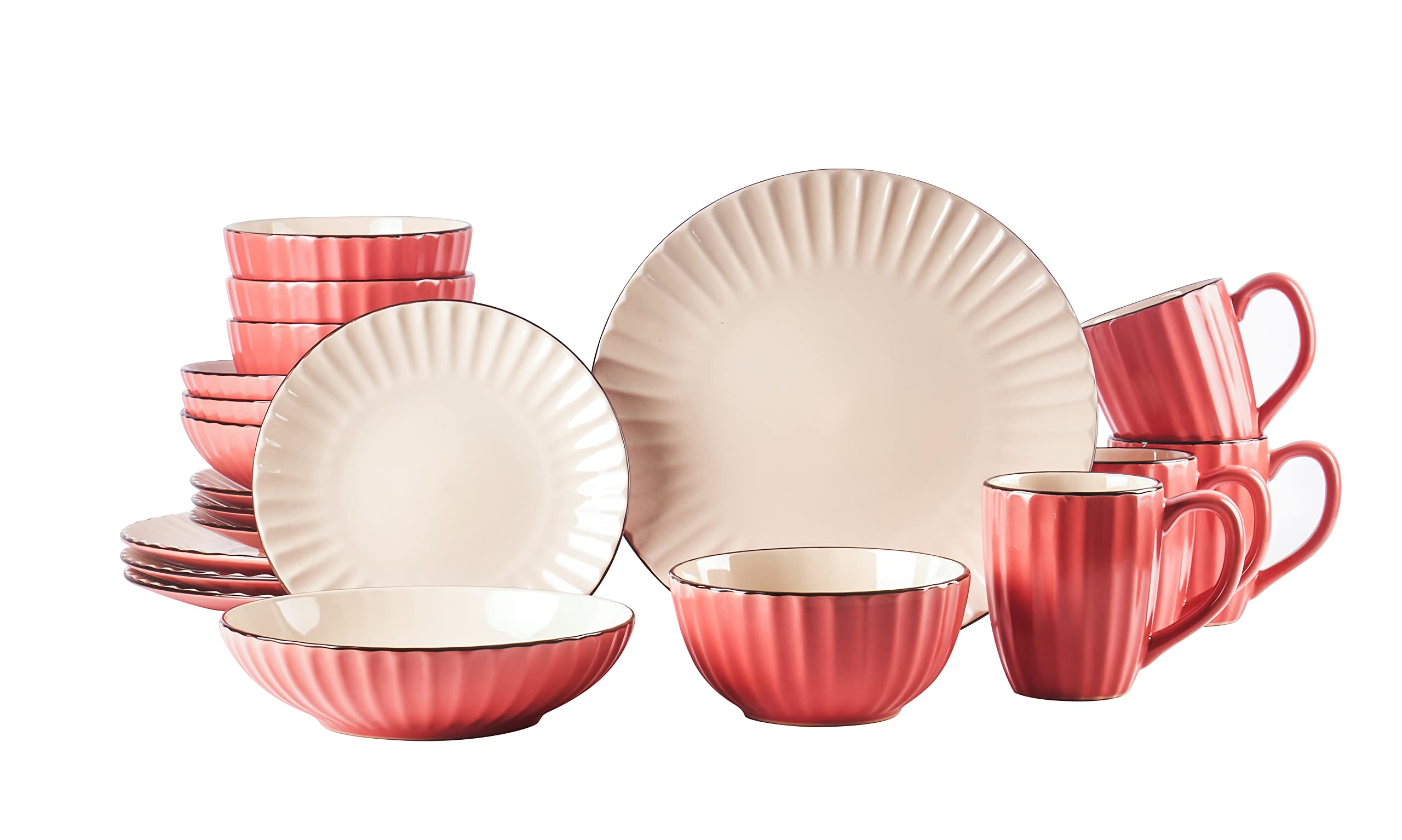 Osita Strip Stoneware 20pc Dinnerware Set, Pink