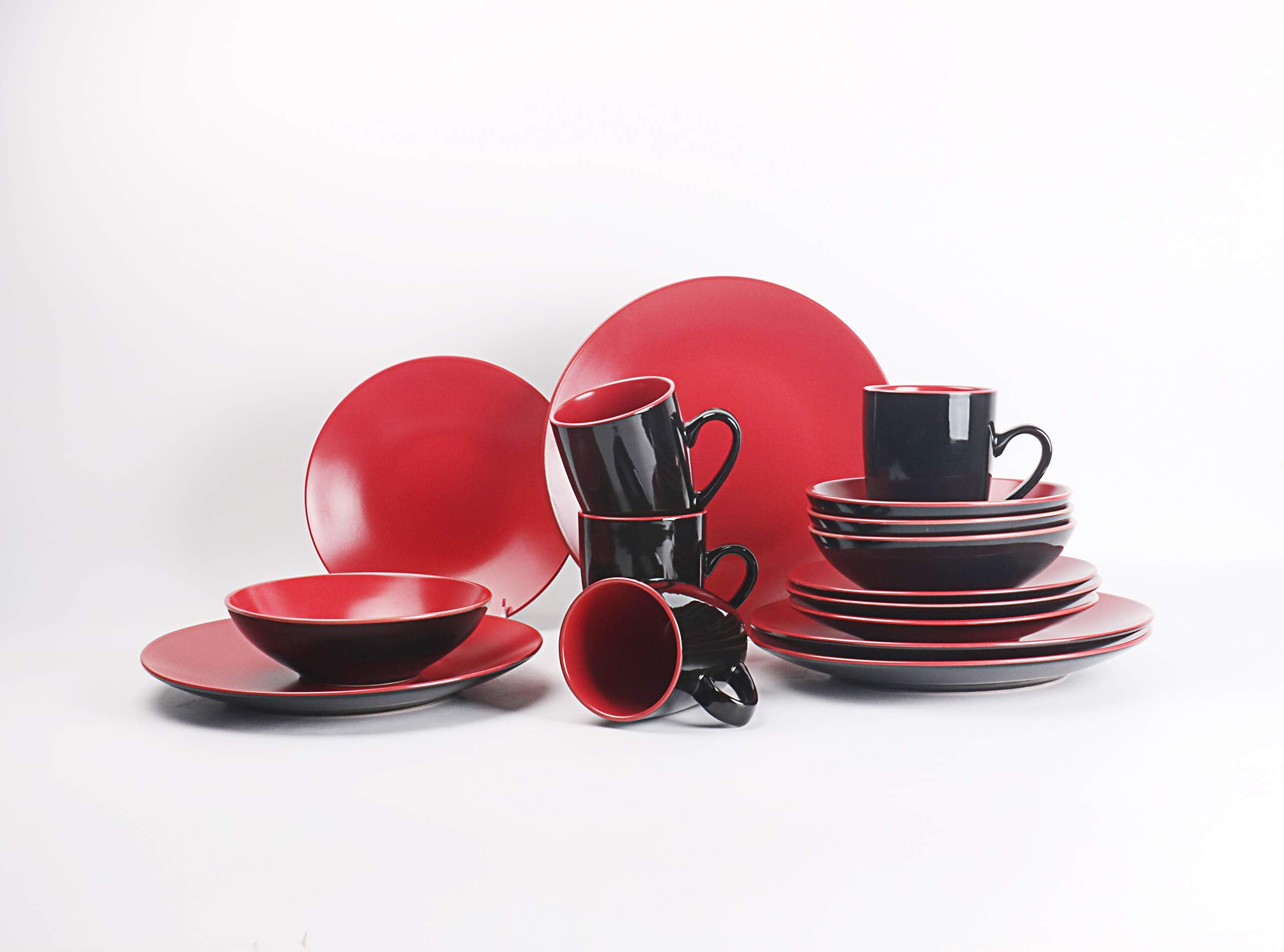 Colors Life 16 Dinnerware Set，Outside Shinny Black + Inside Matte Finished Color