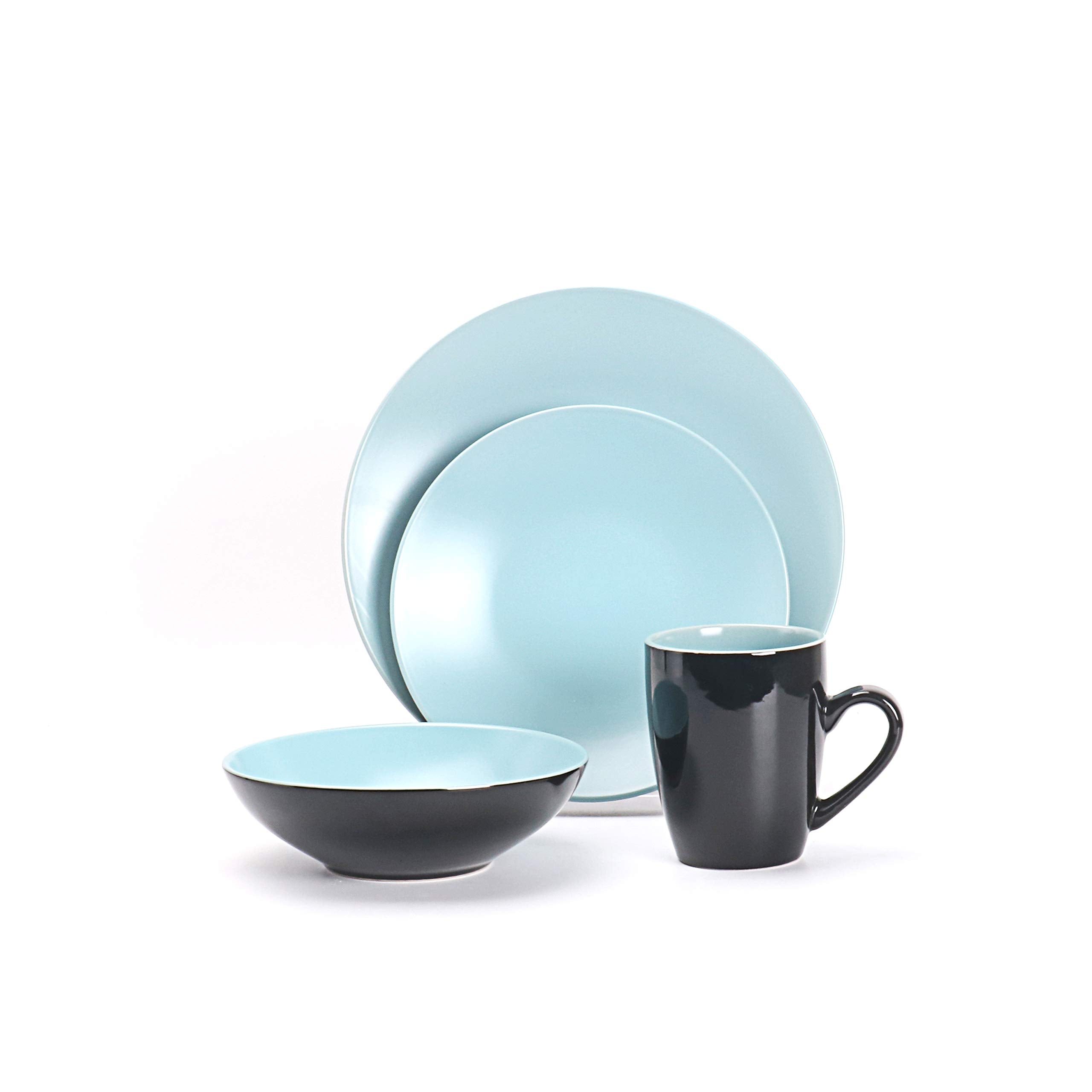 Colors Life 16 Dinnerware Set，Outside Shinny Black + Inside Matte Finished Color