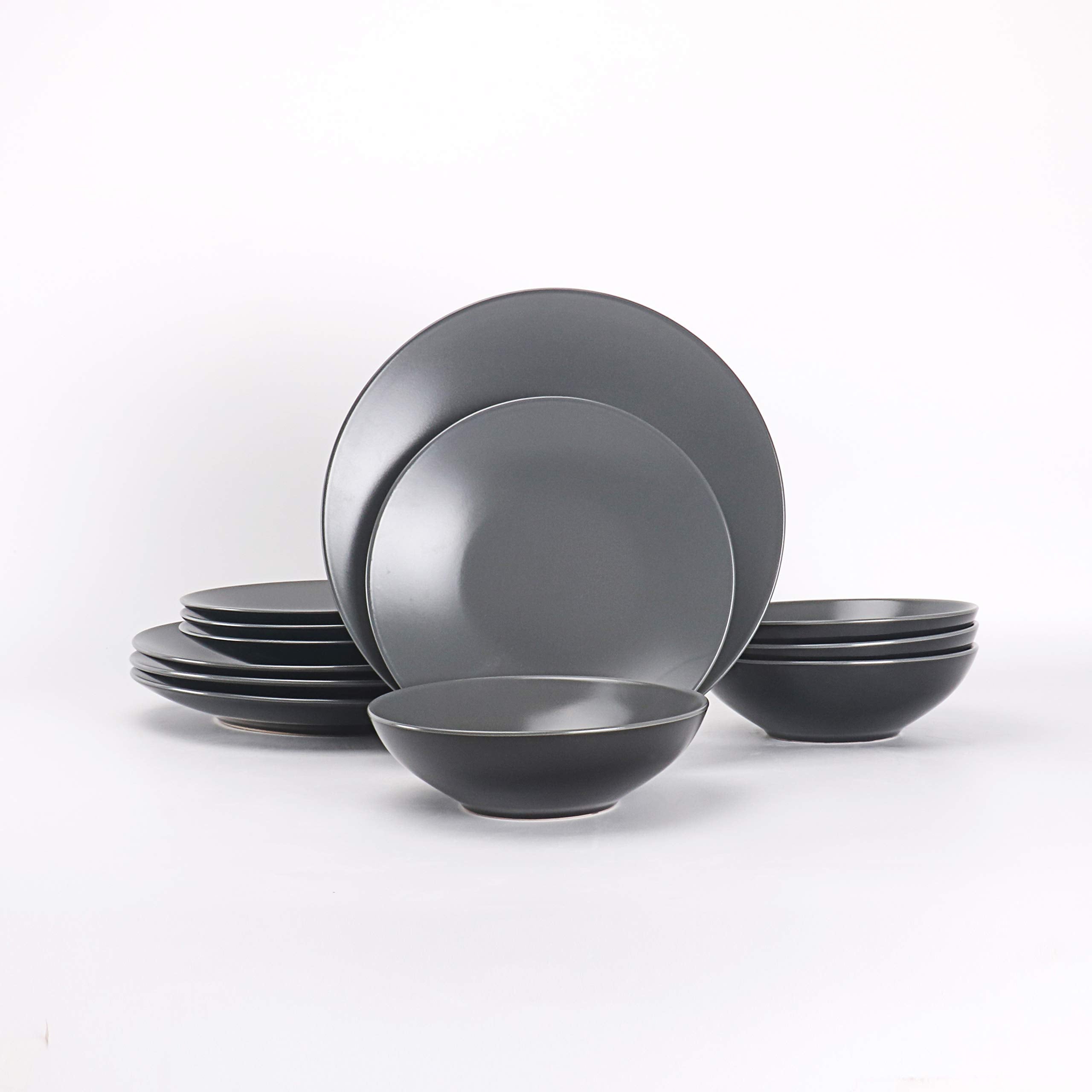 Colors Life 16 Dinnerware Set，Outside Shinny Black + Inside Matte Finished Color