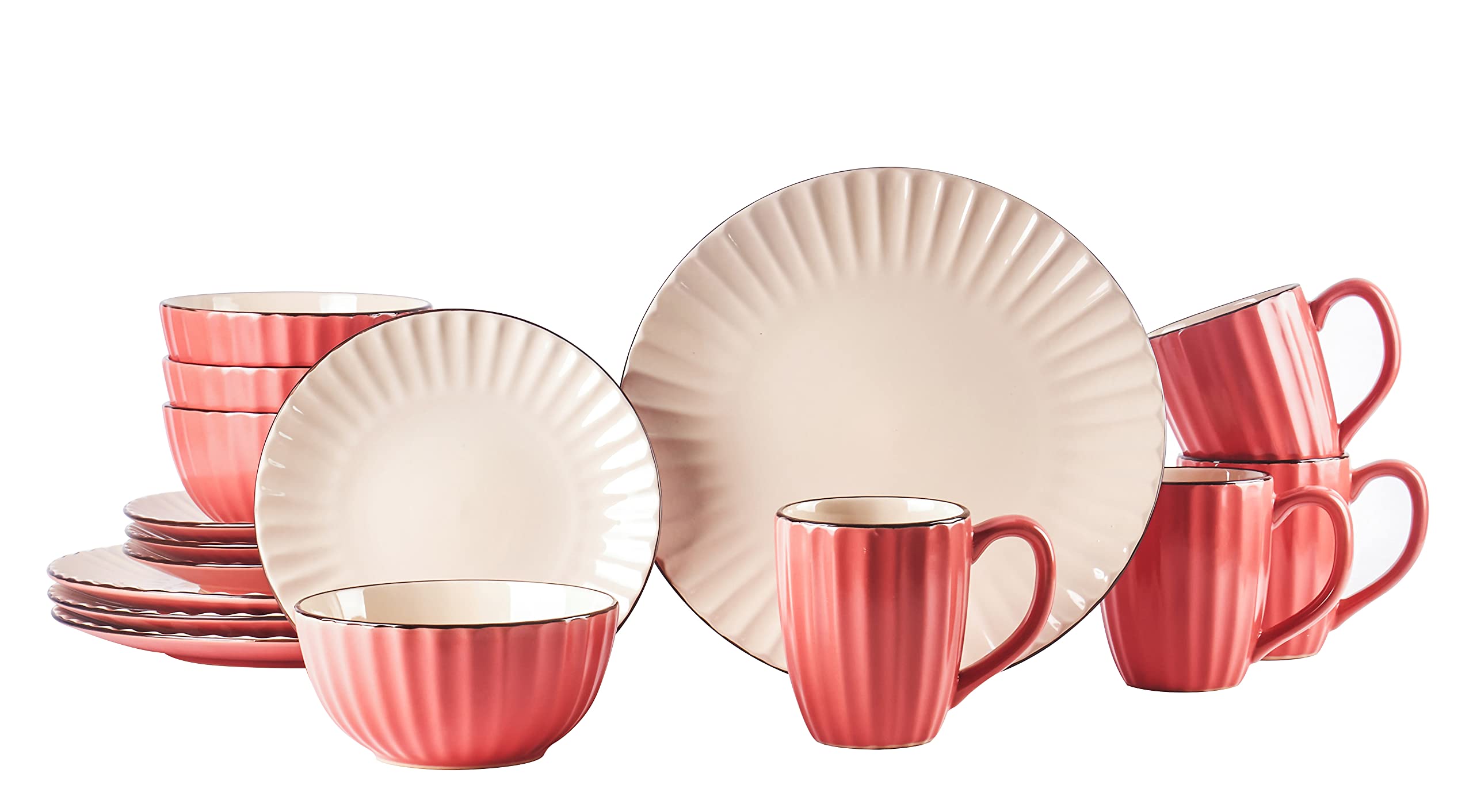 Osita Strip Stoneware 20pc Dinnerware Set, Pink