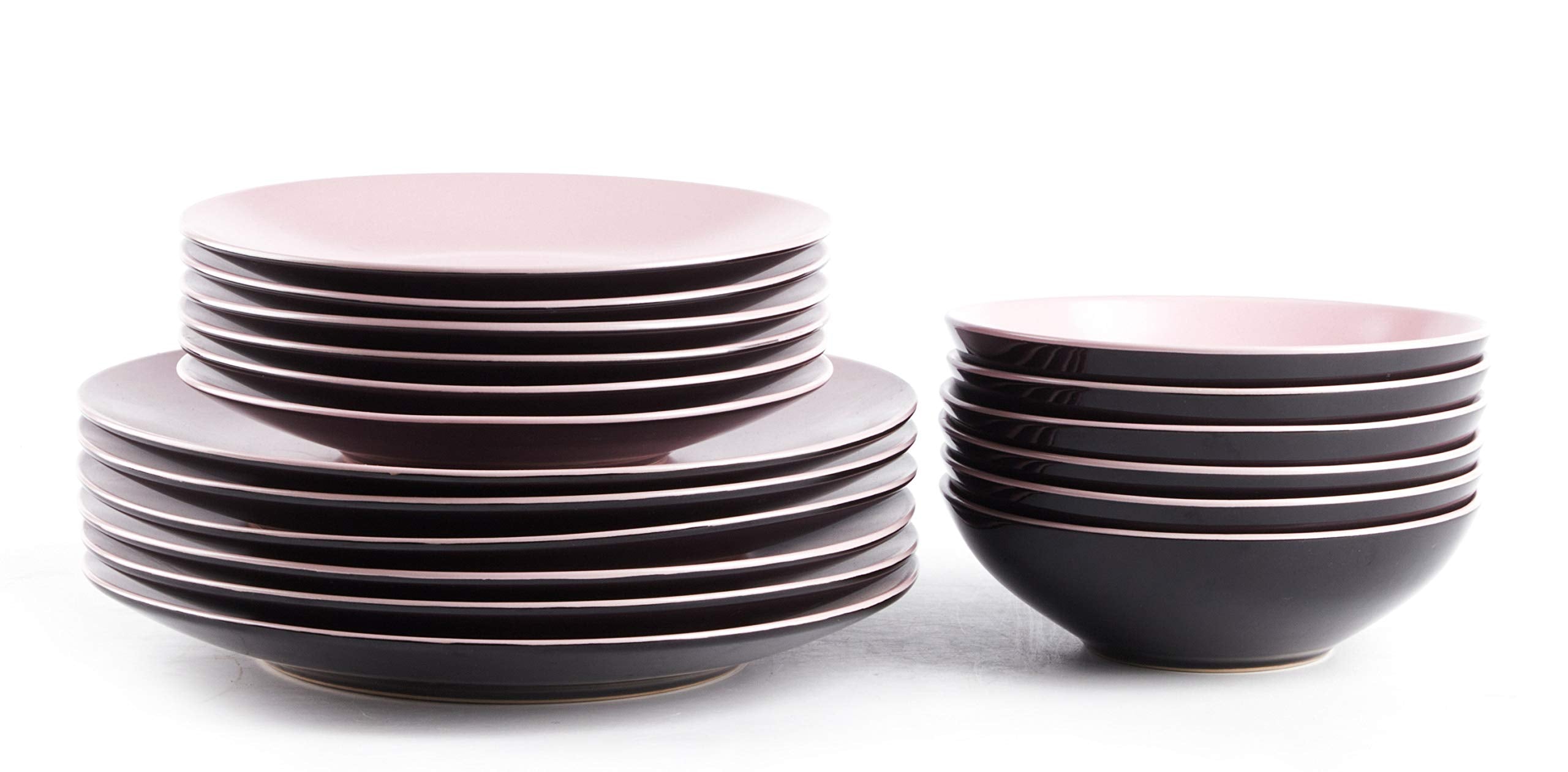 Colors Life 16 Dinnerware Set，Outside Shinny Black + Inside Matte Finished Color