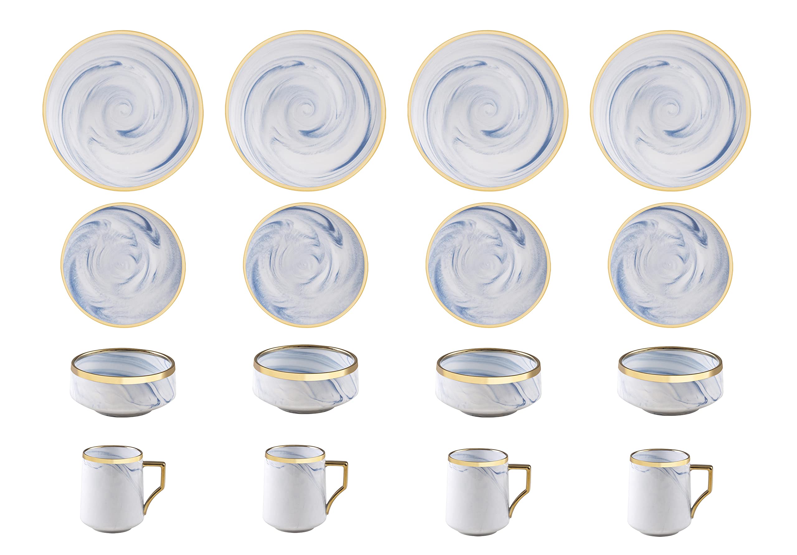 Fine China Artisan Marbled 20pc Dinner Set, varations with golden line