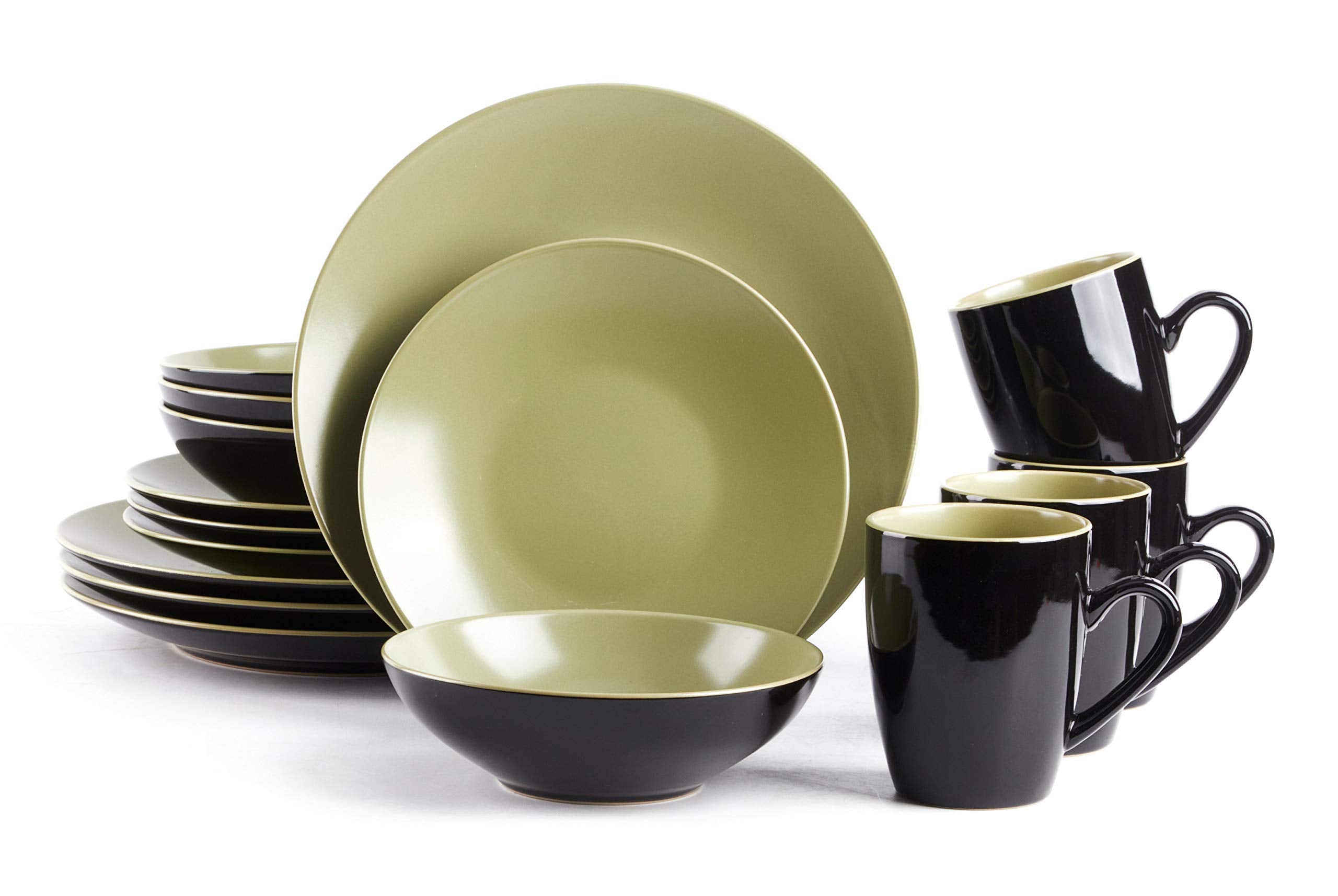 Colors Life 16 Dinnerware Set，Outside Shinny Black + Inside Matte Finished Color