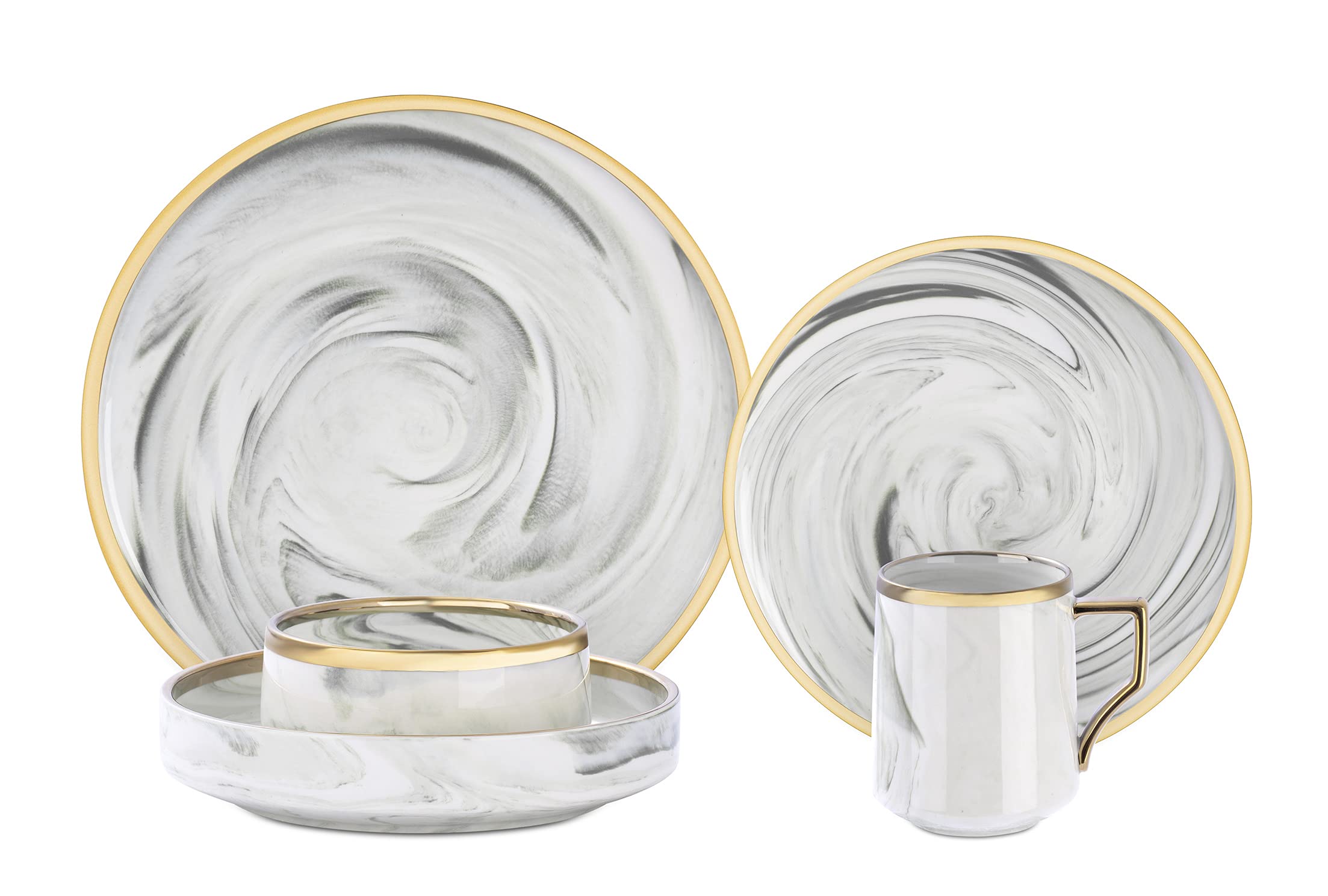 Fine China Artisan Marbled 20pc Dinner Set, varations with golden line