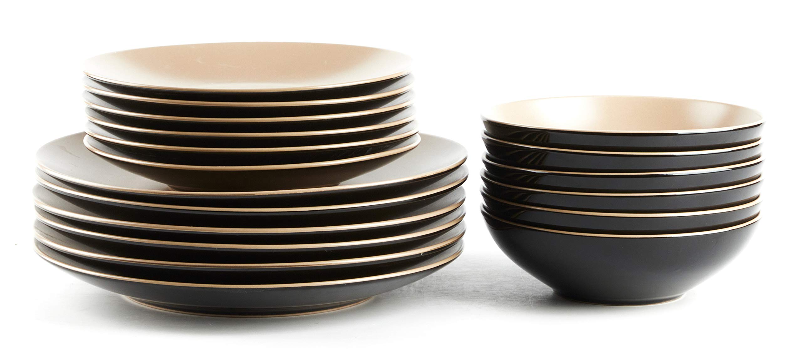 Colors Life 16 Dinnerware Set，Outside Shinny Black + Inside Matte Finished Color