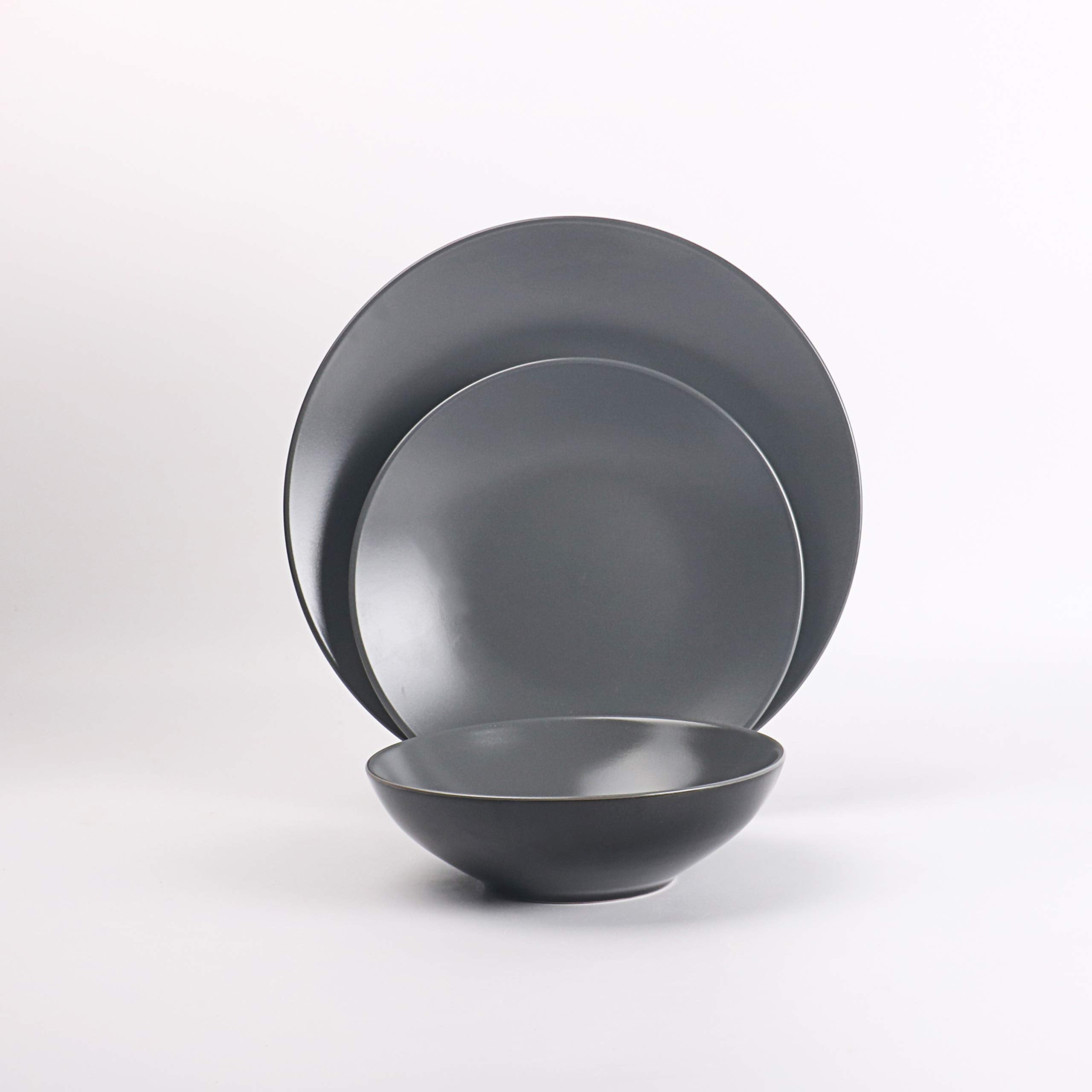 Colors Life 16 Dinnerware Set，Outside Shinny Black + Inside Matte Finished Color