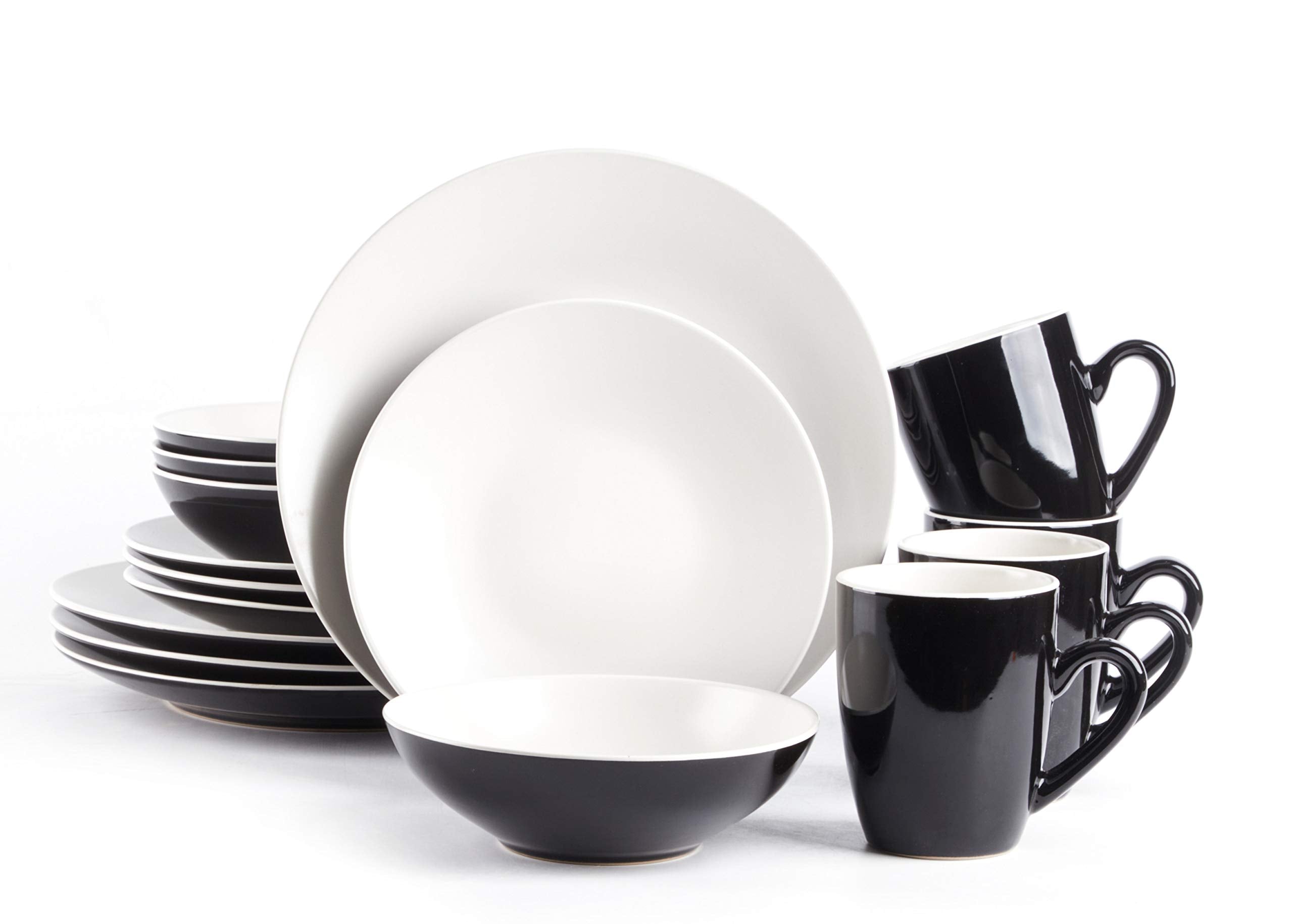 Colors Life 16 Dinnerware Set，Outside Shinny Black + Inside Matte Finished Color