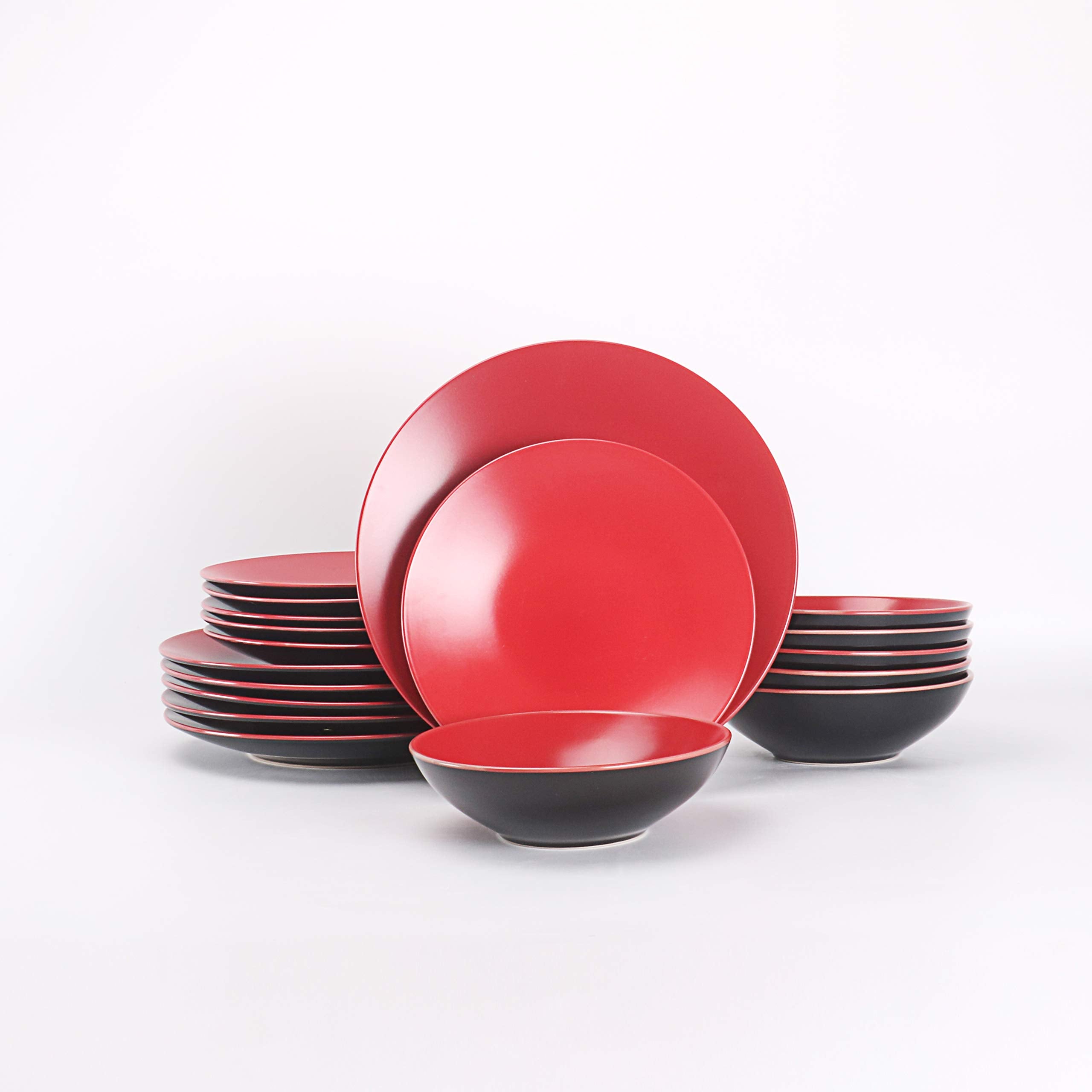 Colors Life 16 Dinnerware Set，Outside Shinny Black + Inside Matte Finished Color