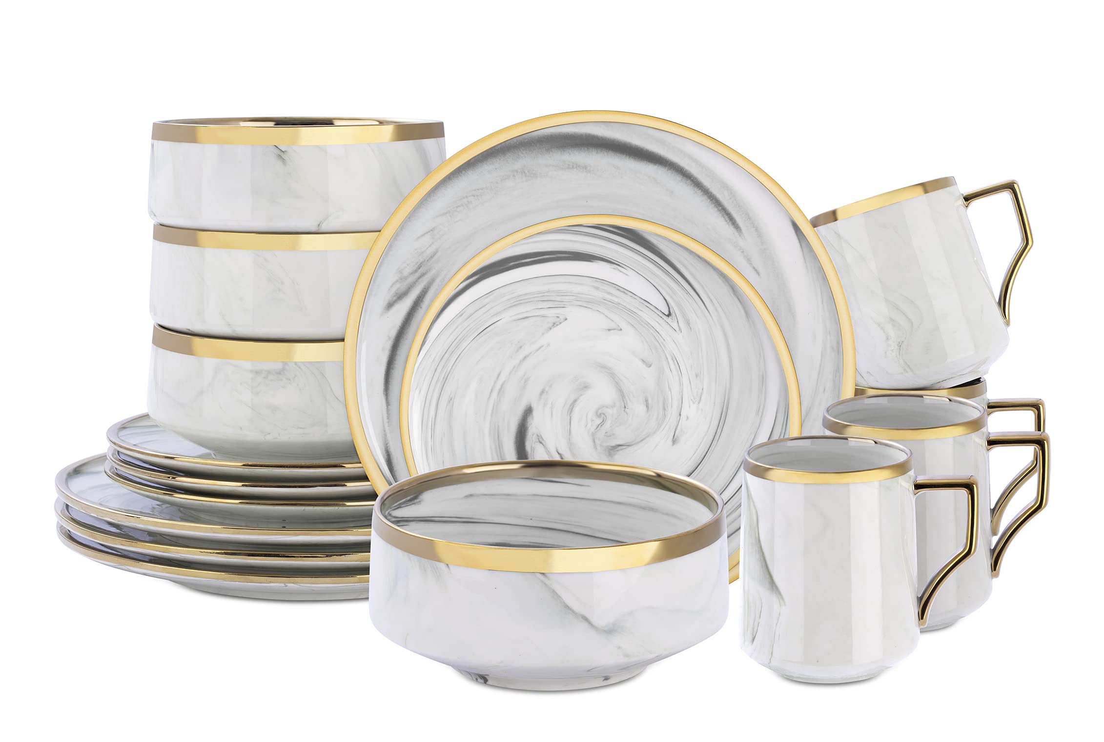 Fine China Artisan Marbled 20pc Dinner Set, varations with golden line