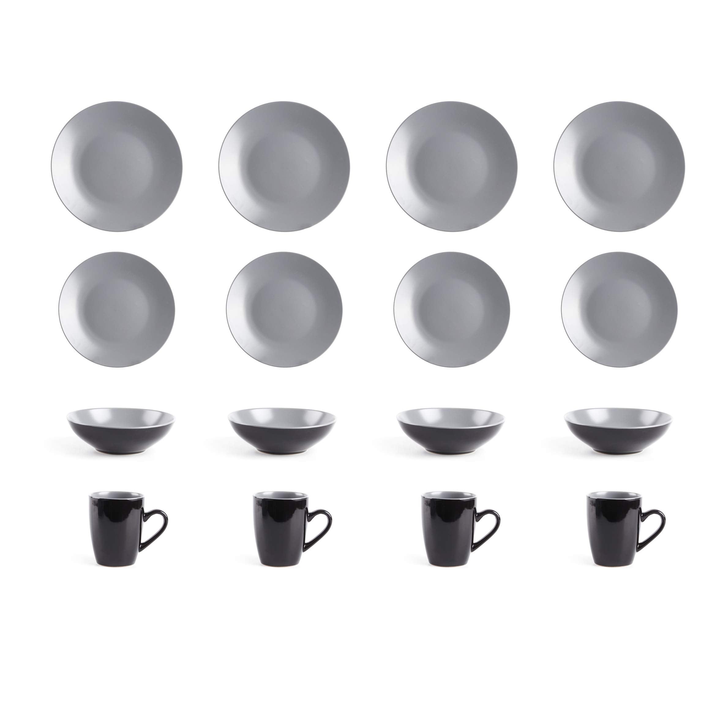 Colors Life 16 Dinnerware Set，Outside Shinny Black + Inside Matte Finished Color