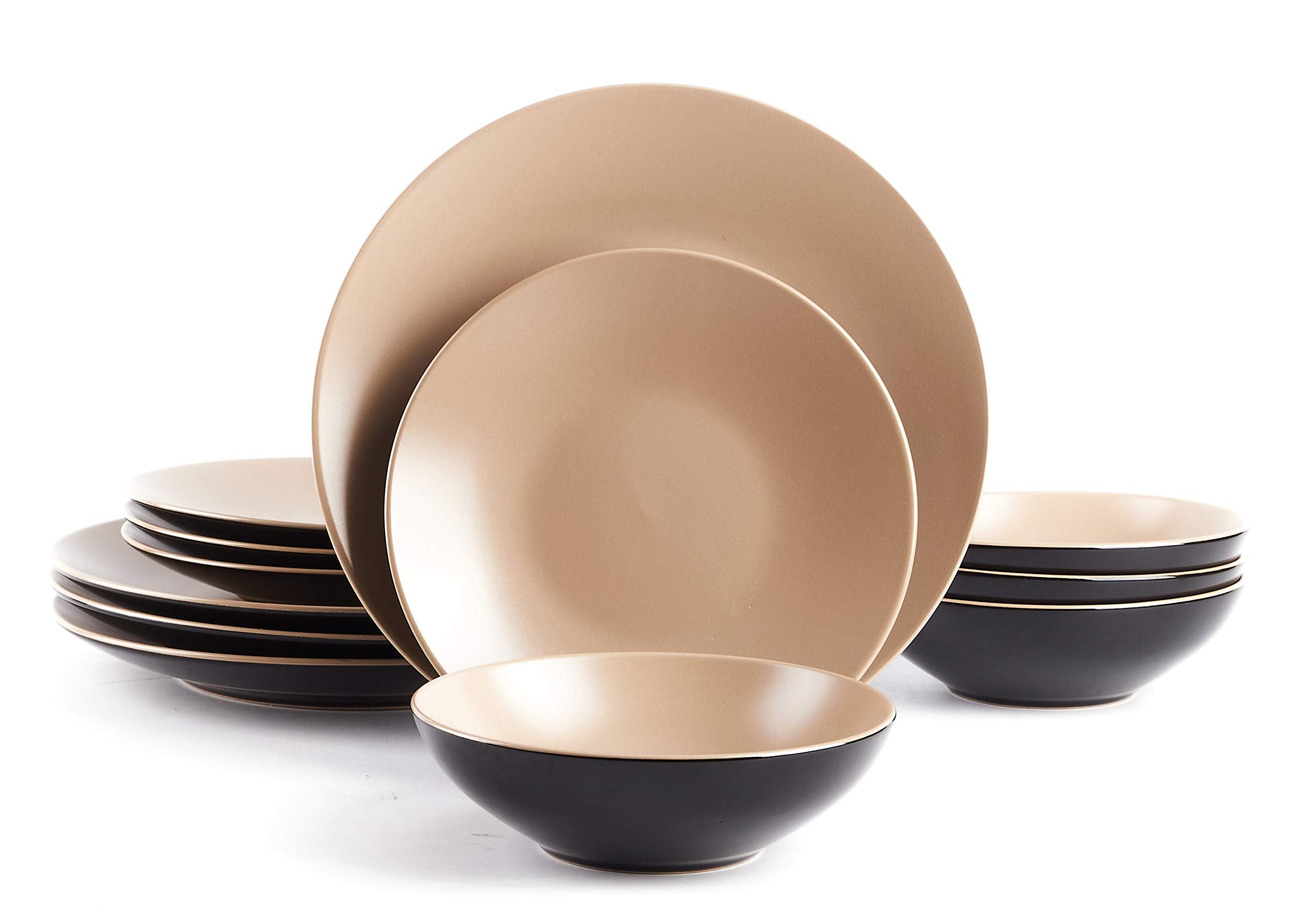 Colors Life 16 Dinnerware Set，Outside Shinny Black + Inside Matte Finished Color