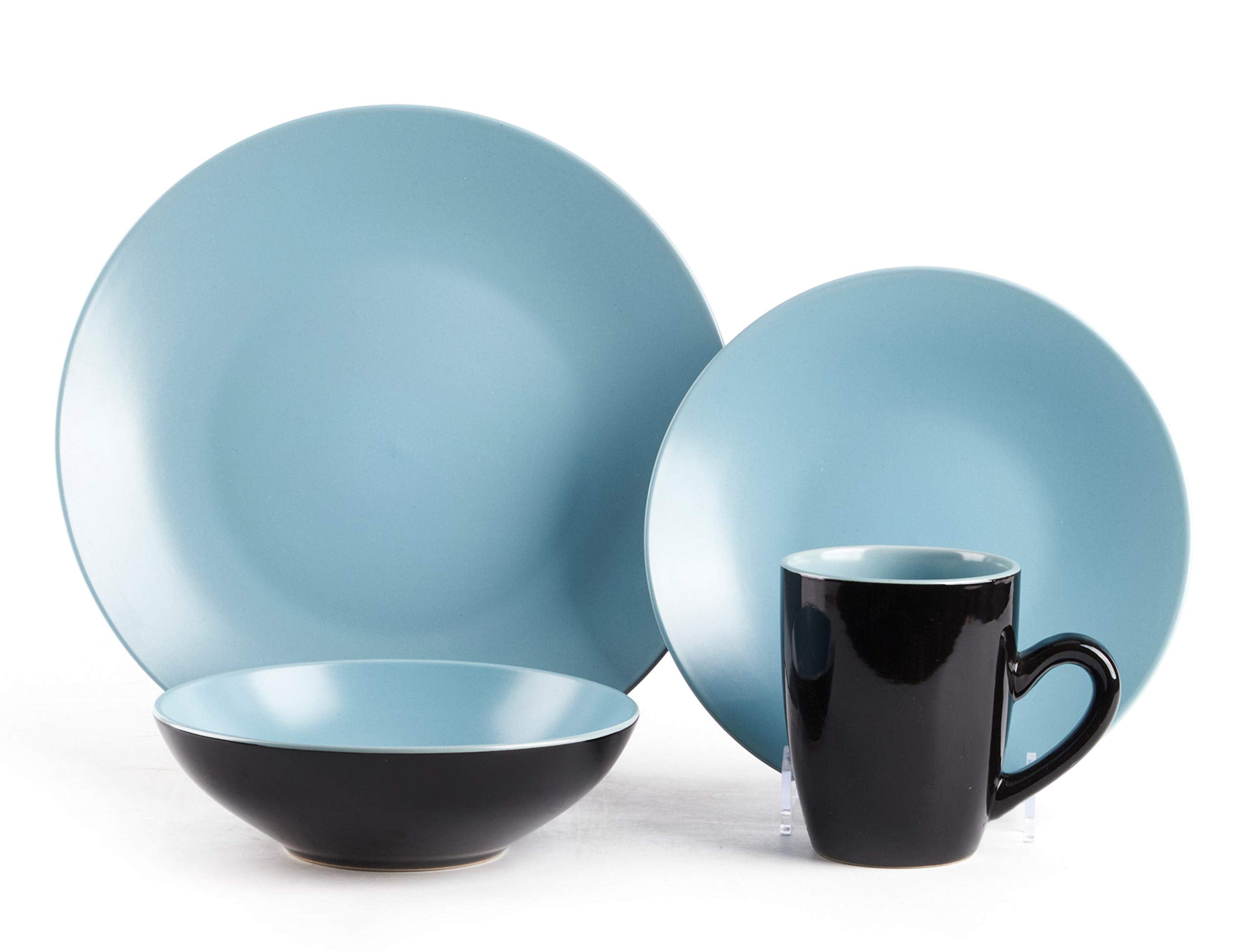 Colors Life 16 Dinnerware Set，Outside Shinny Black + Inside Matte Finished Color