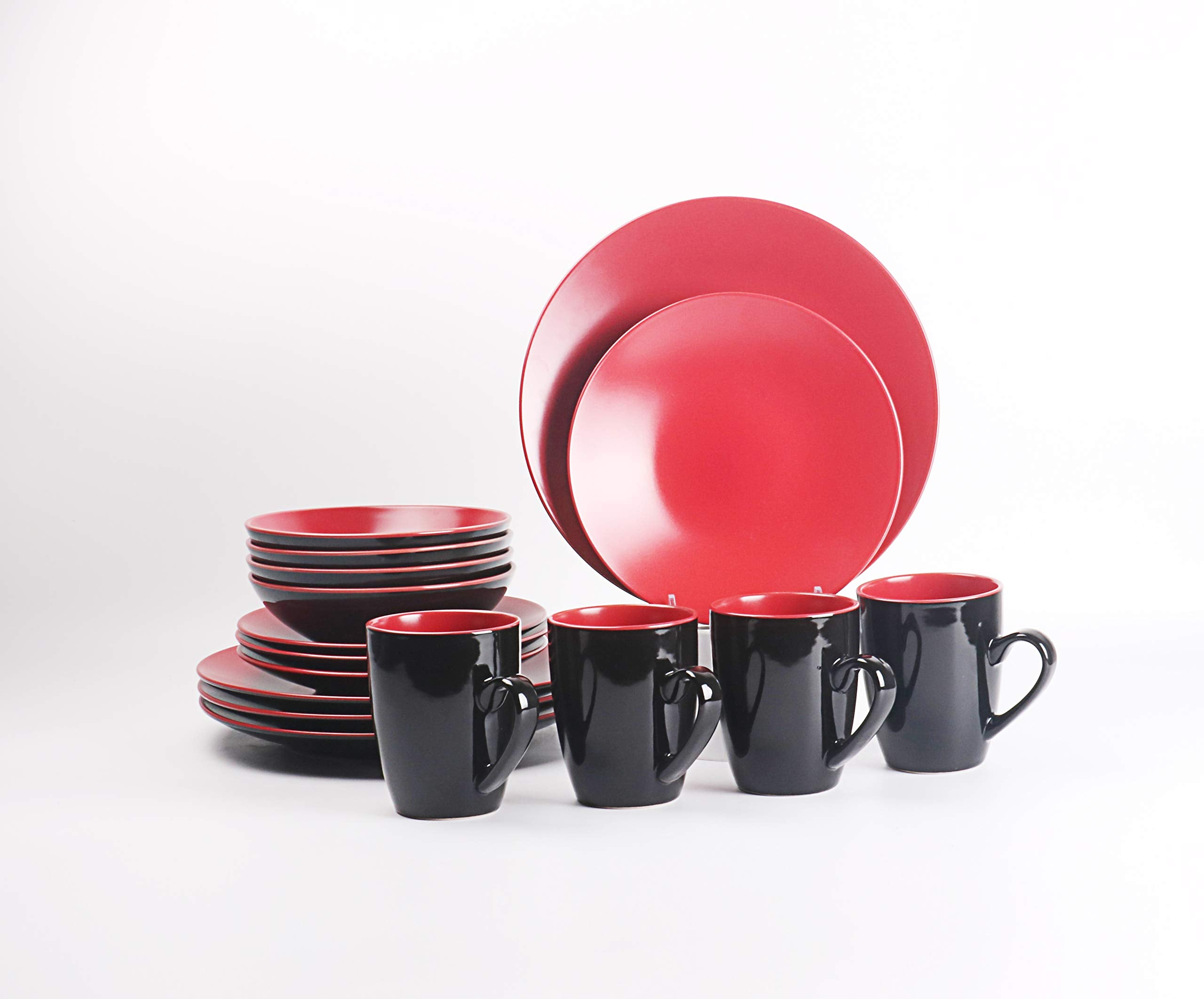 Colors Life 16 Dinnerware Set，Outside Shinny Black + Inside Matte Finished Color