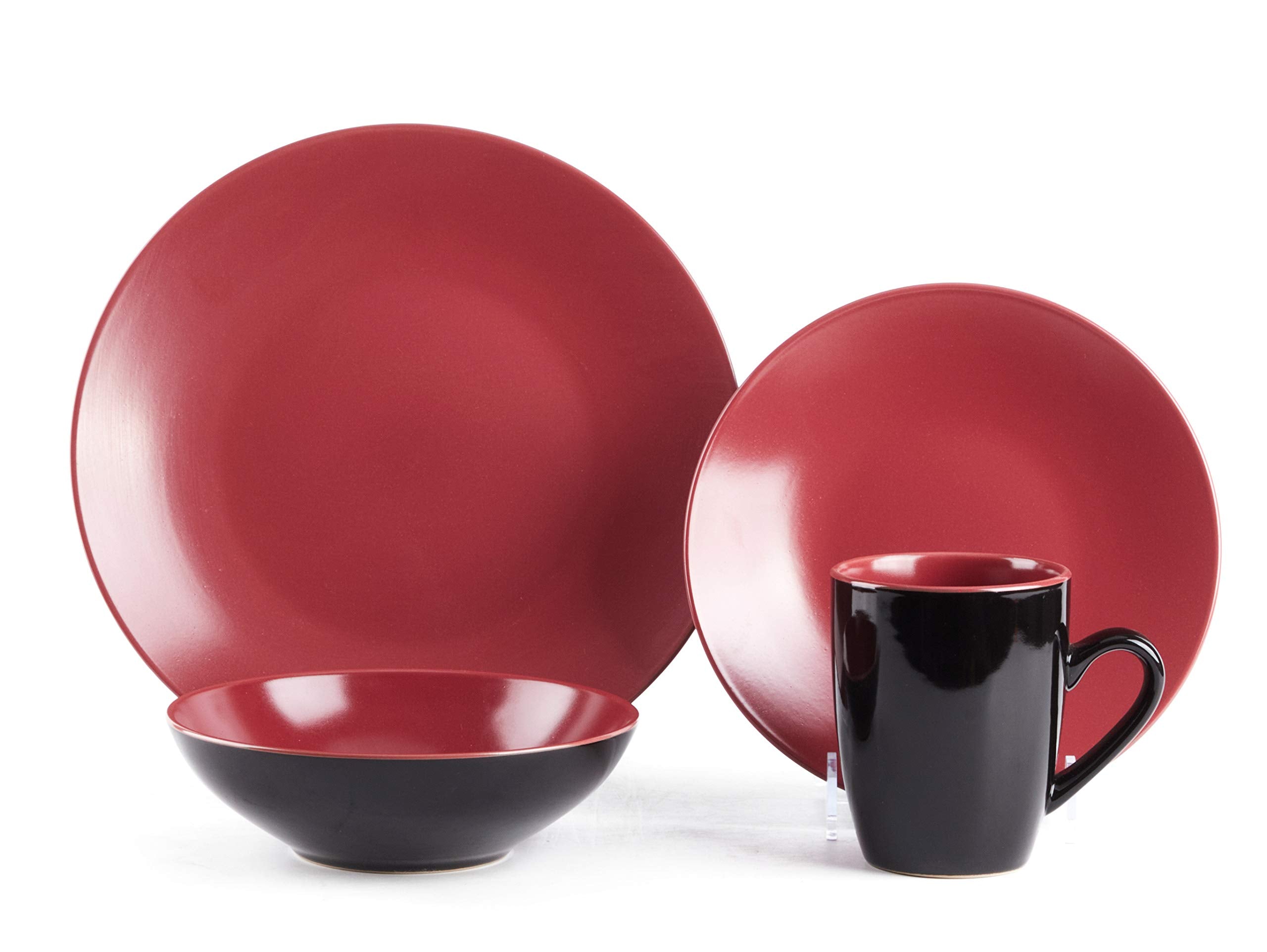 Colors Life 16 Dinnerware Set，Outside Shinny Black + Inside Matte Finished Color