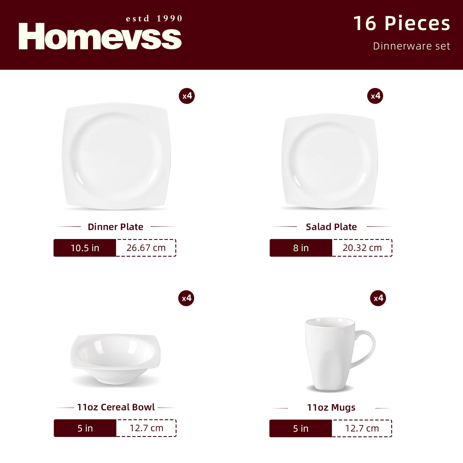Bone China Square Rim Dinnerware Set