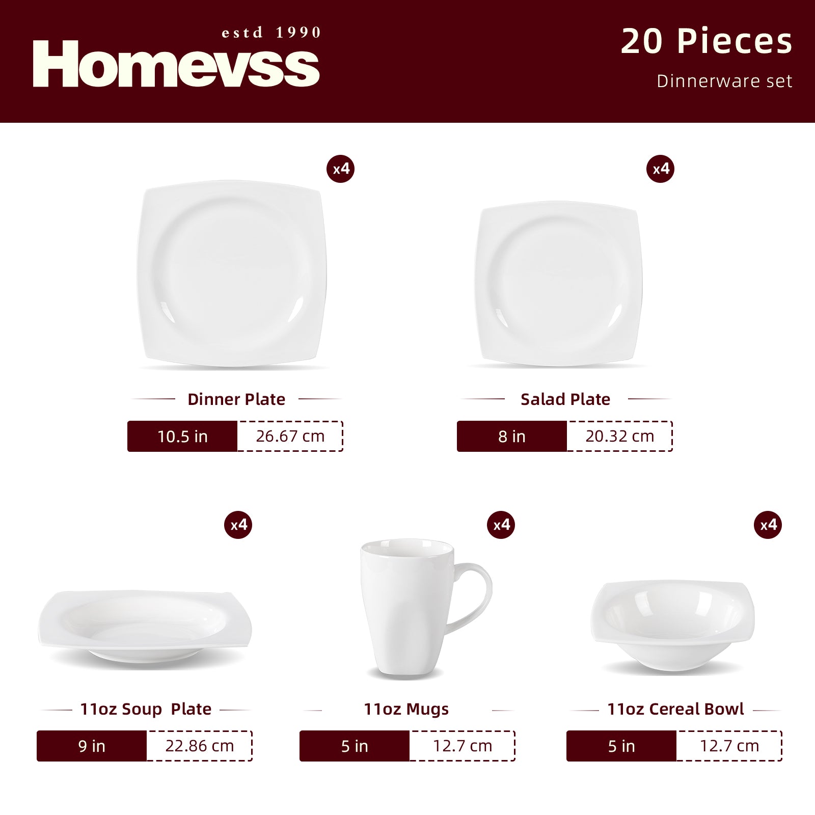 Bone China Square Rim Dinnerware Set