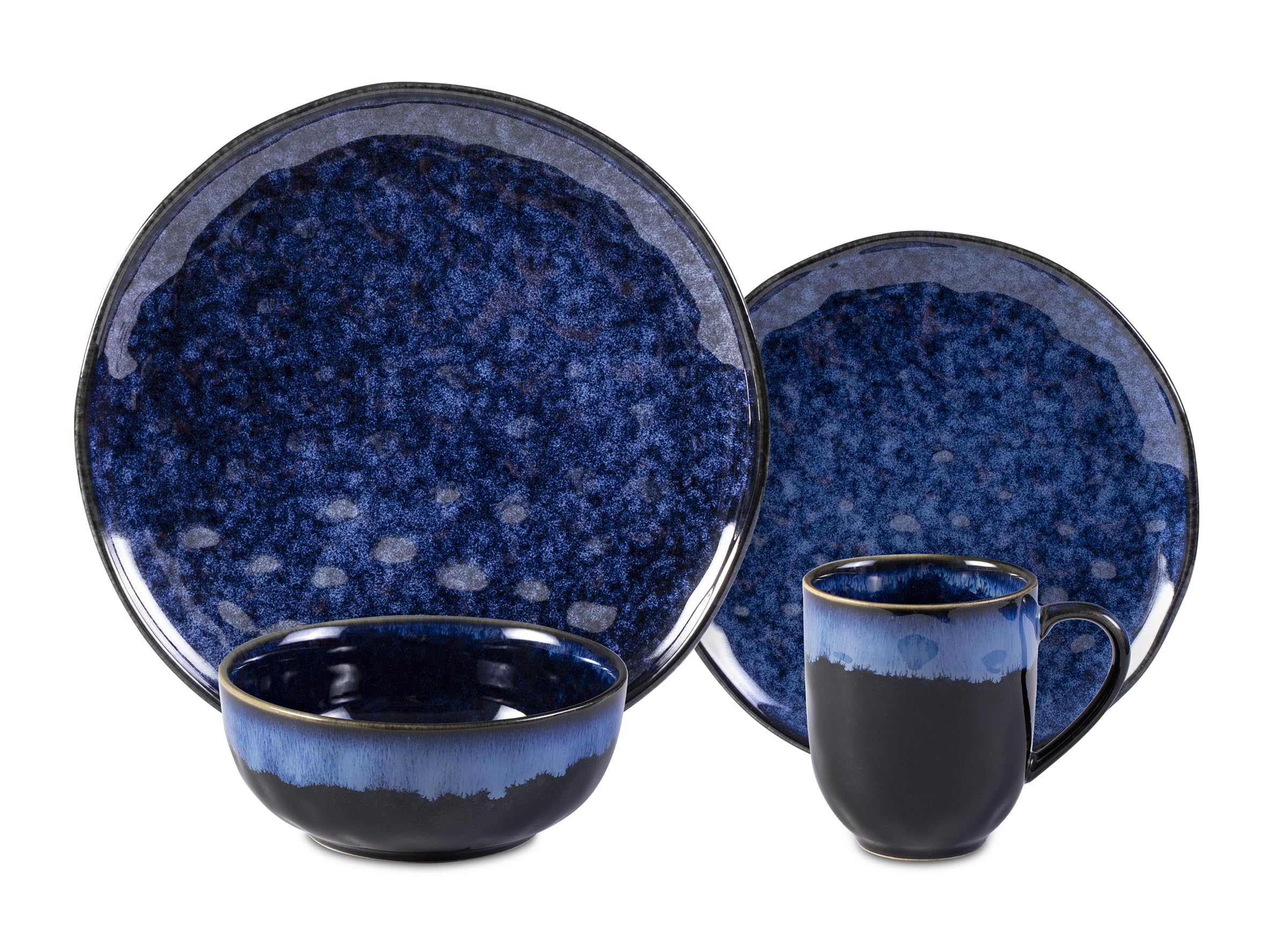 Oranic Stoneware Sky Star 16pc Dinner Set Reactive Glaze, Blue