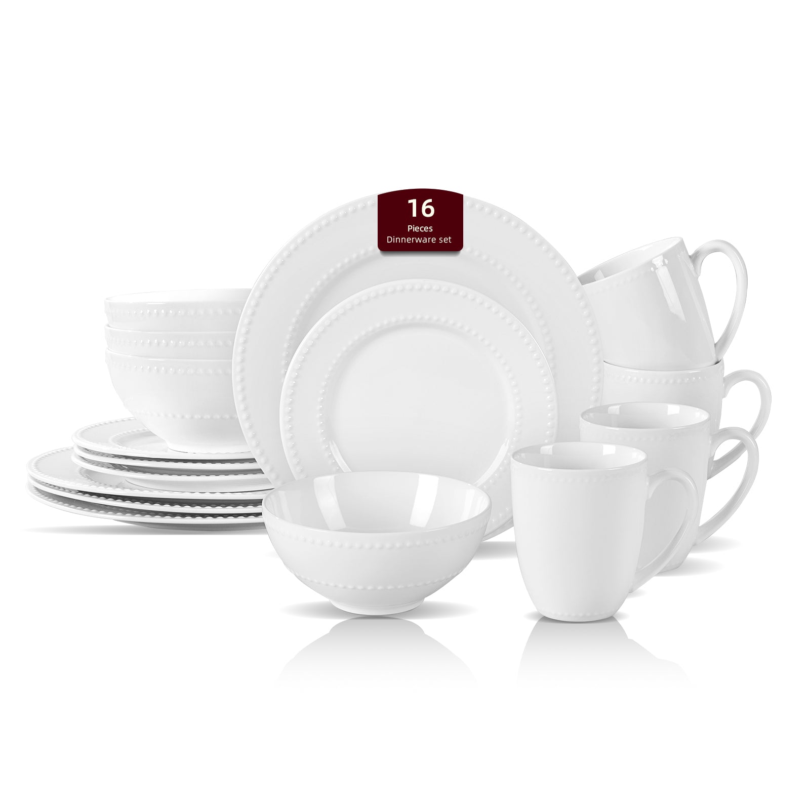 d.b. Pétillant Weiss LEDE DD様セット HomeVSS Elegant Bone China Dinnerware Set - White Embossed Pearl Dots