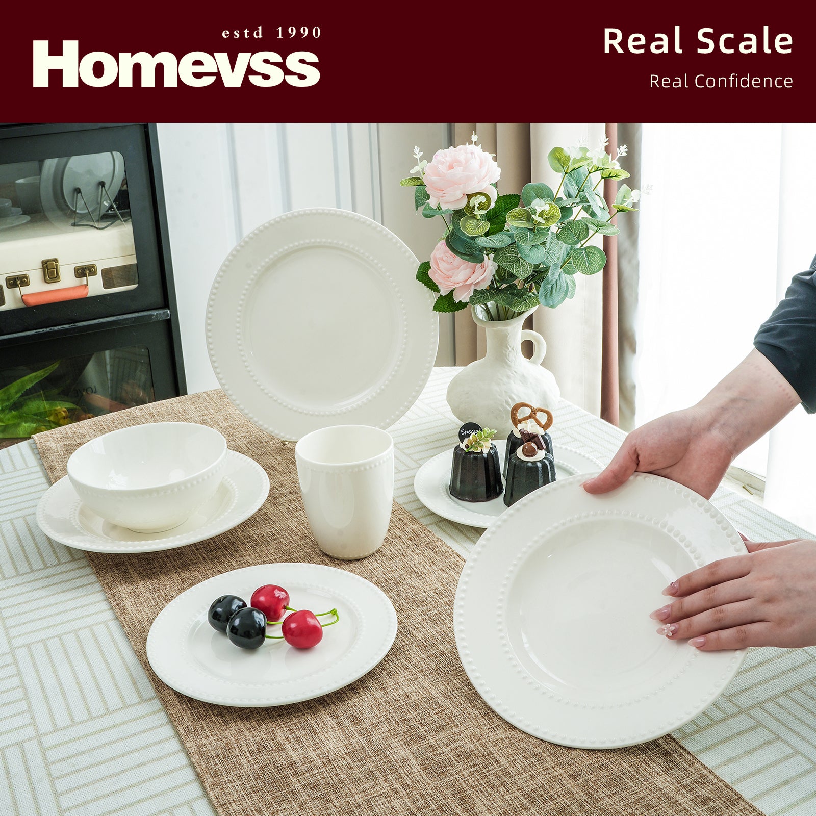 d.b. Pétillant Weiss LEDE DD様セット HomeVSS Elegant Bone China Dinnerware Set - White Embossed Pearl Dots