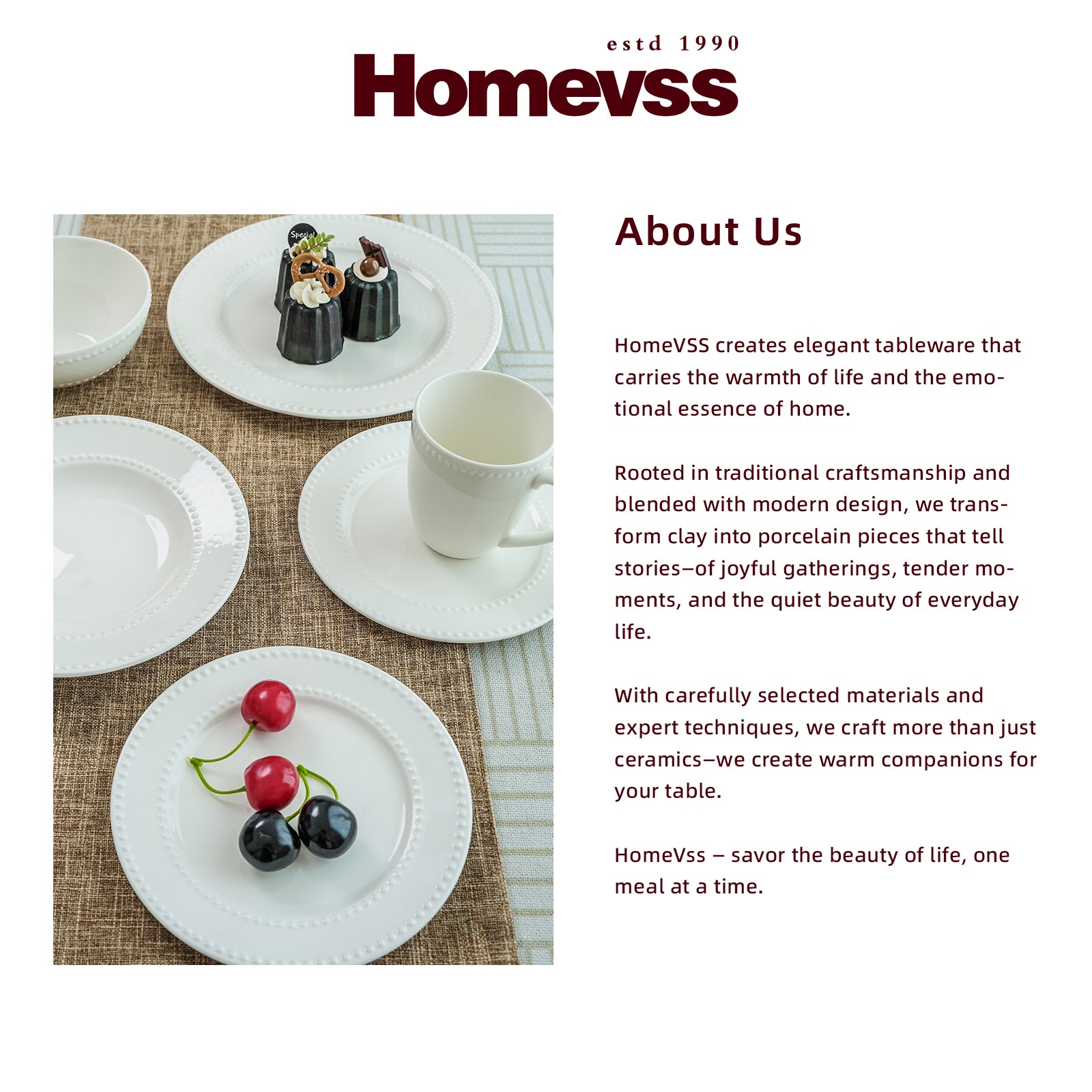 HomeVSS Elegant Bone China Dinnerware Set - White Embossed Pearl Dots