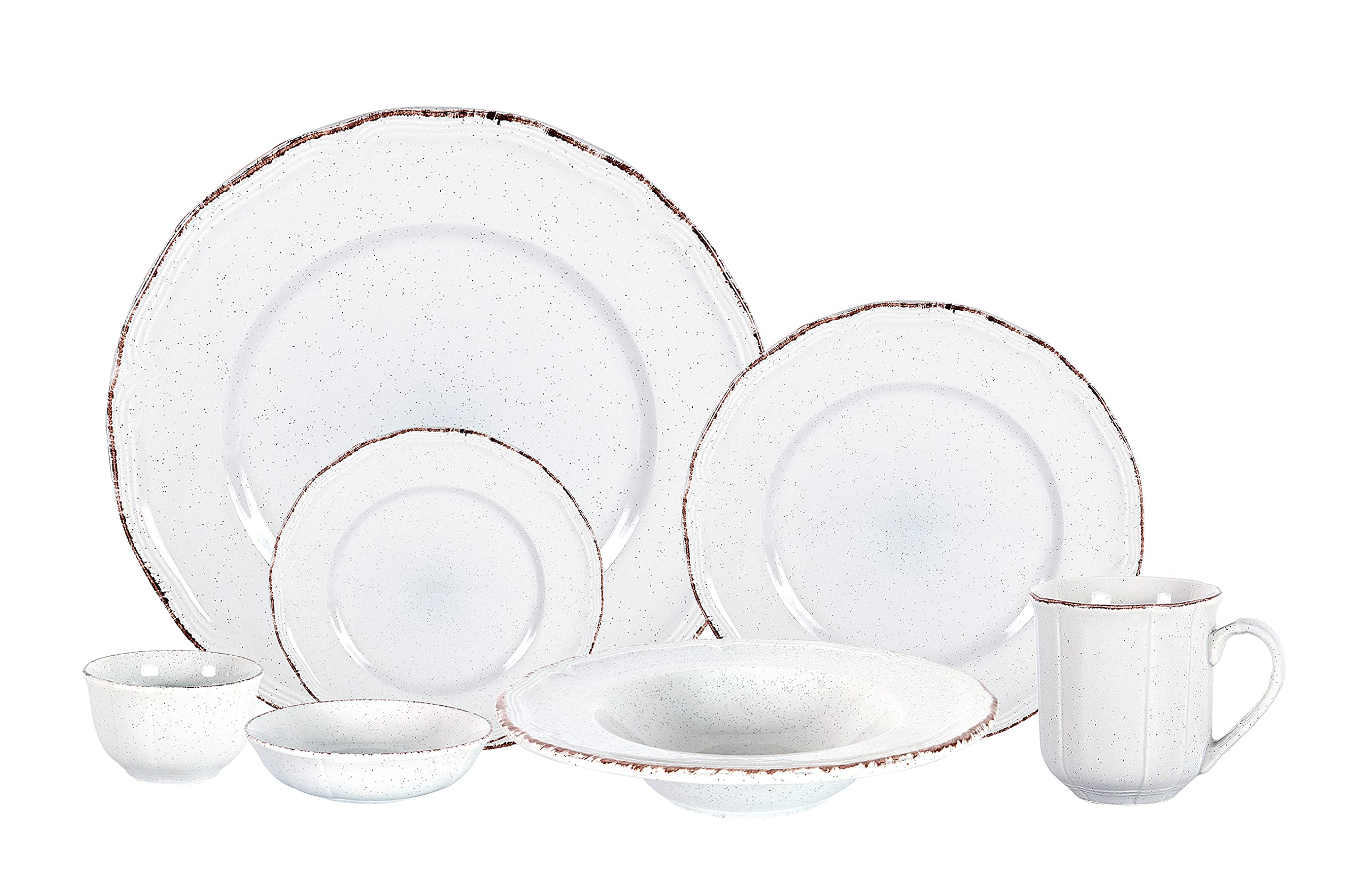 Stoneware French Countryside 56pc Dinnerware Set, Speckled and Antique Pink