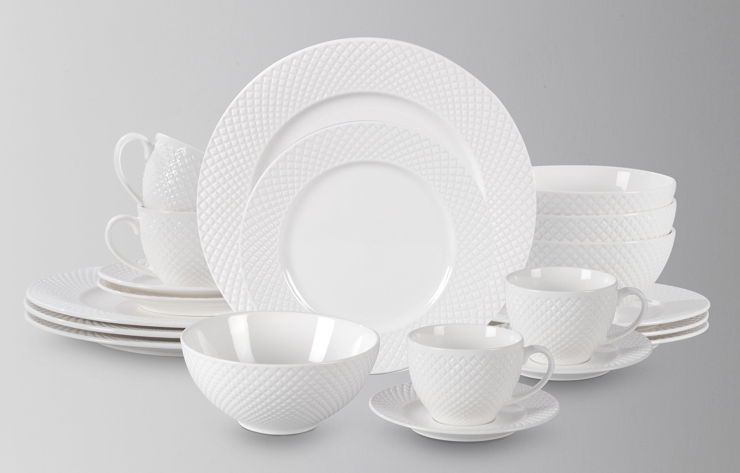 Bone China Embossed Diamond Dinnerware Set