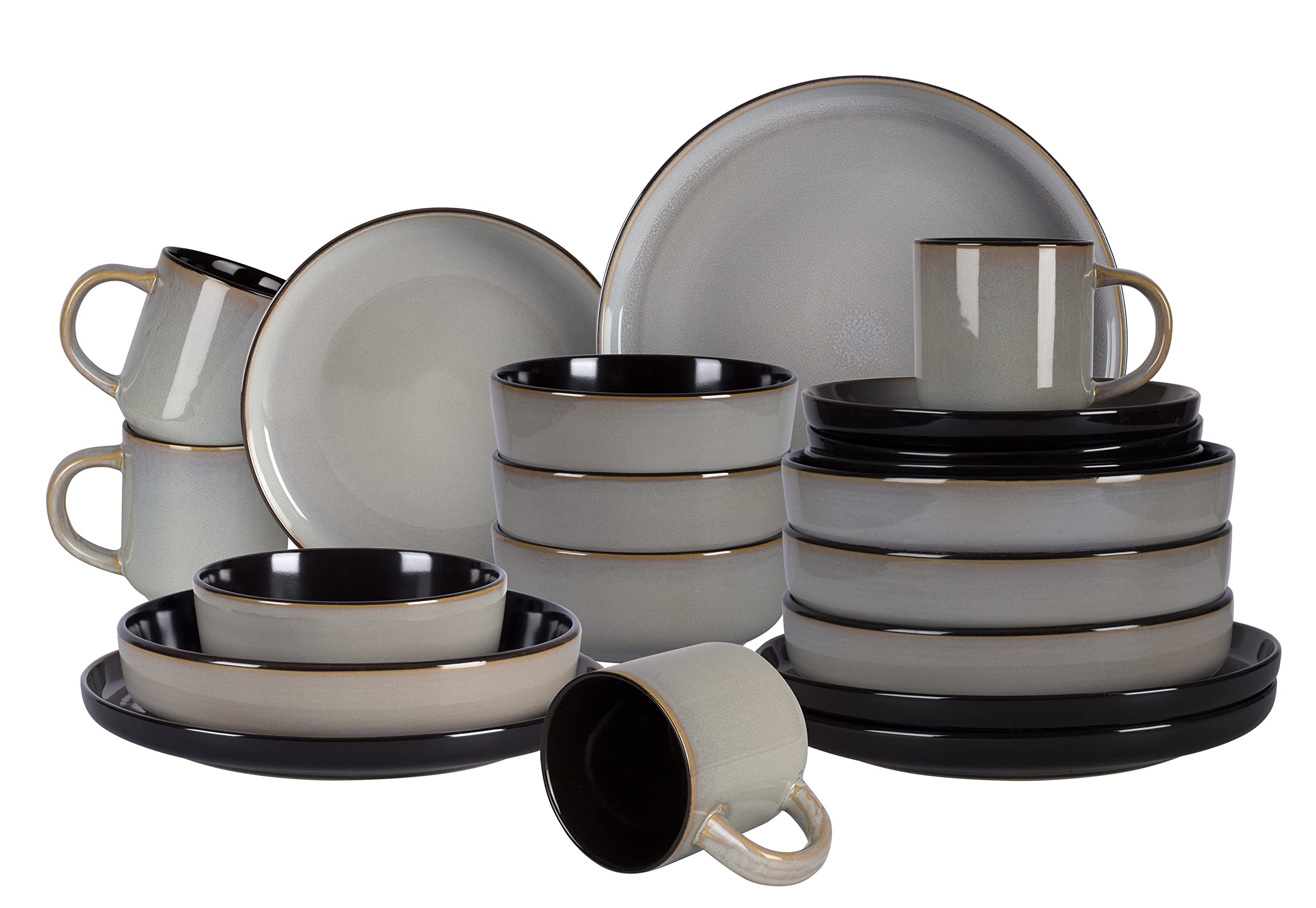 Nordic Shape Stoneware 20pc Dinnerware Set, Reactive Glaze