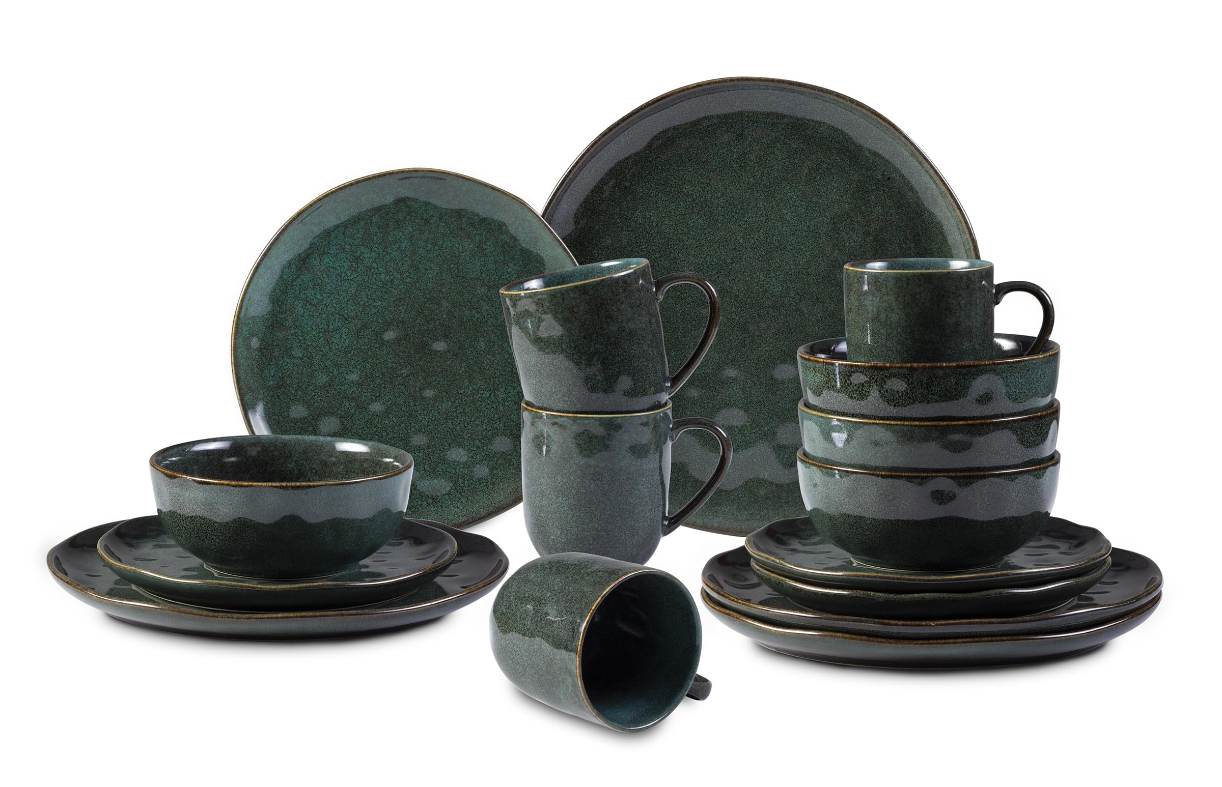 Oranic Stoneware Sky Star 16pc Dinner Set Reactive Glaze, Blue