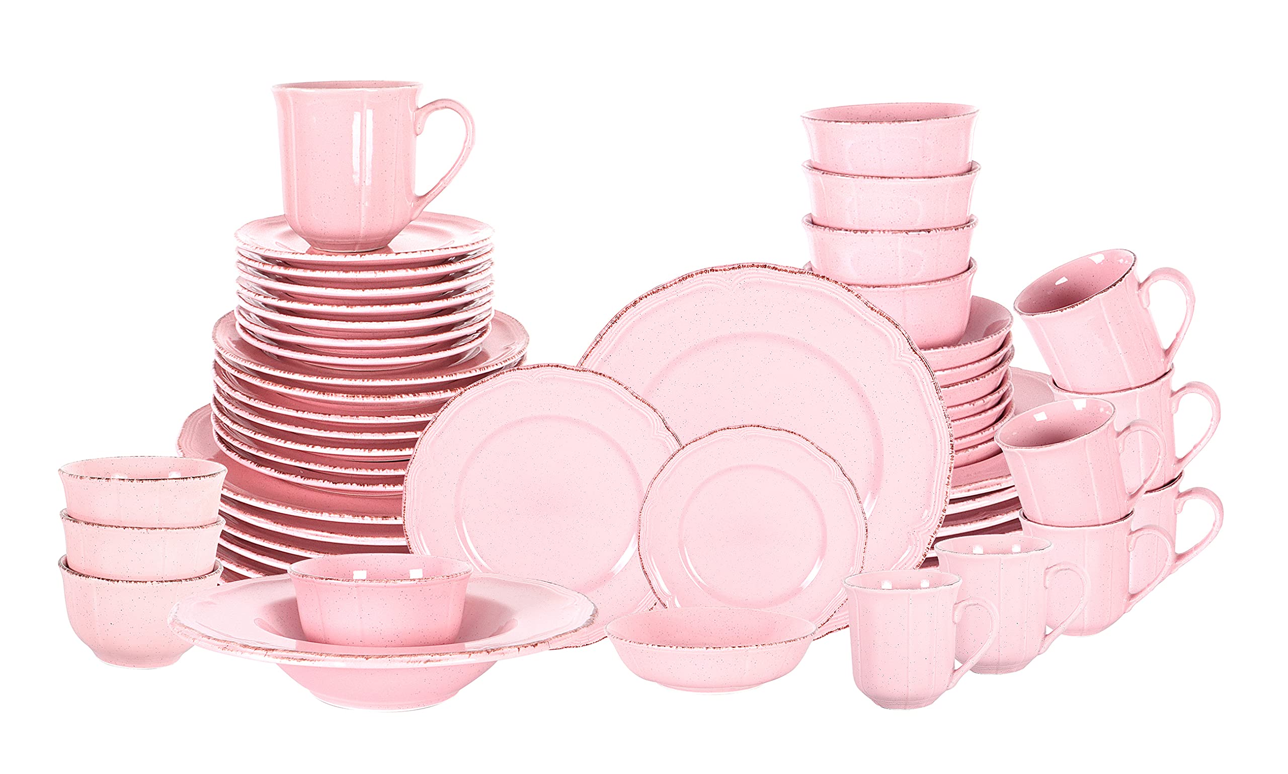 Stoneware French Countryside 56pc Dinnerware Set, Speckled and Antique Pink