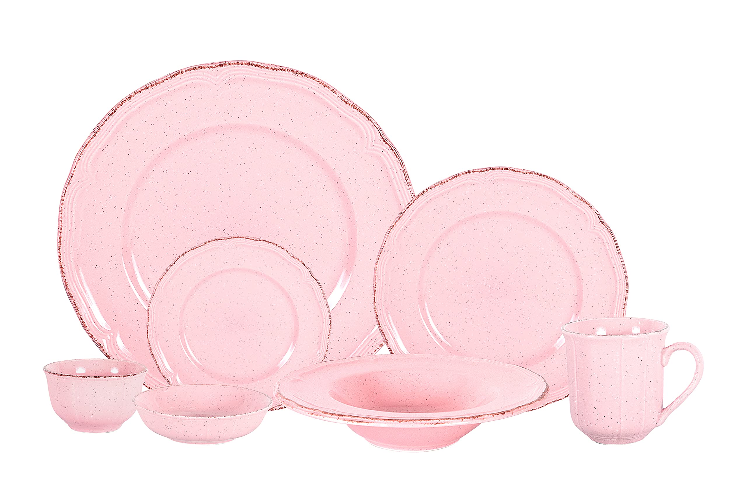 Stoneware French Countryside 56pc Dinnerware Set, Speckled and Antique Pink