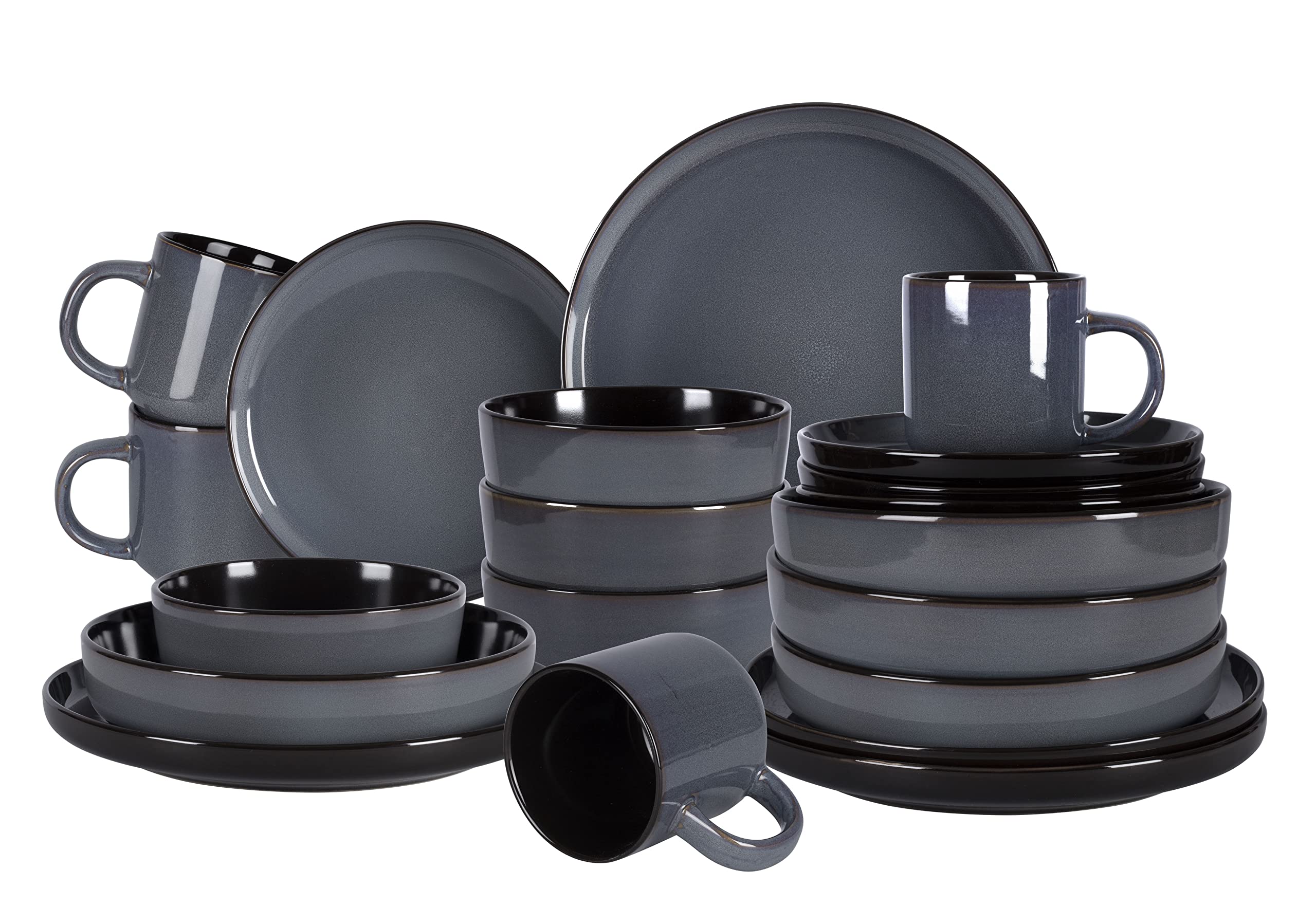 Nordic Shape Stoneware 20pc Dinnerware Set, Reactive Glaze